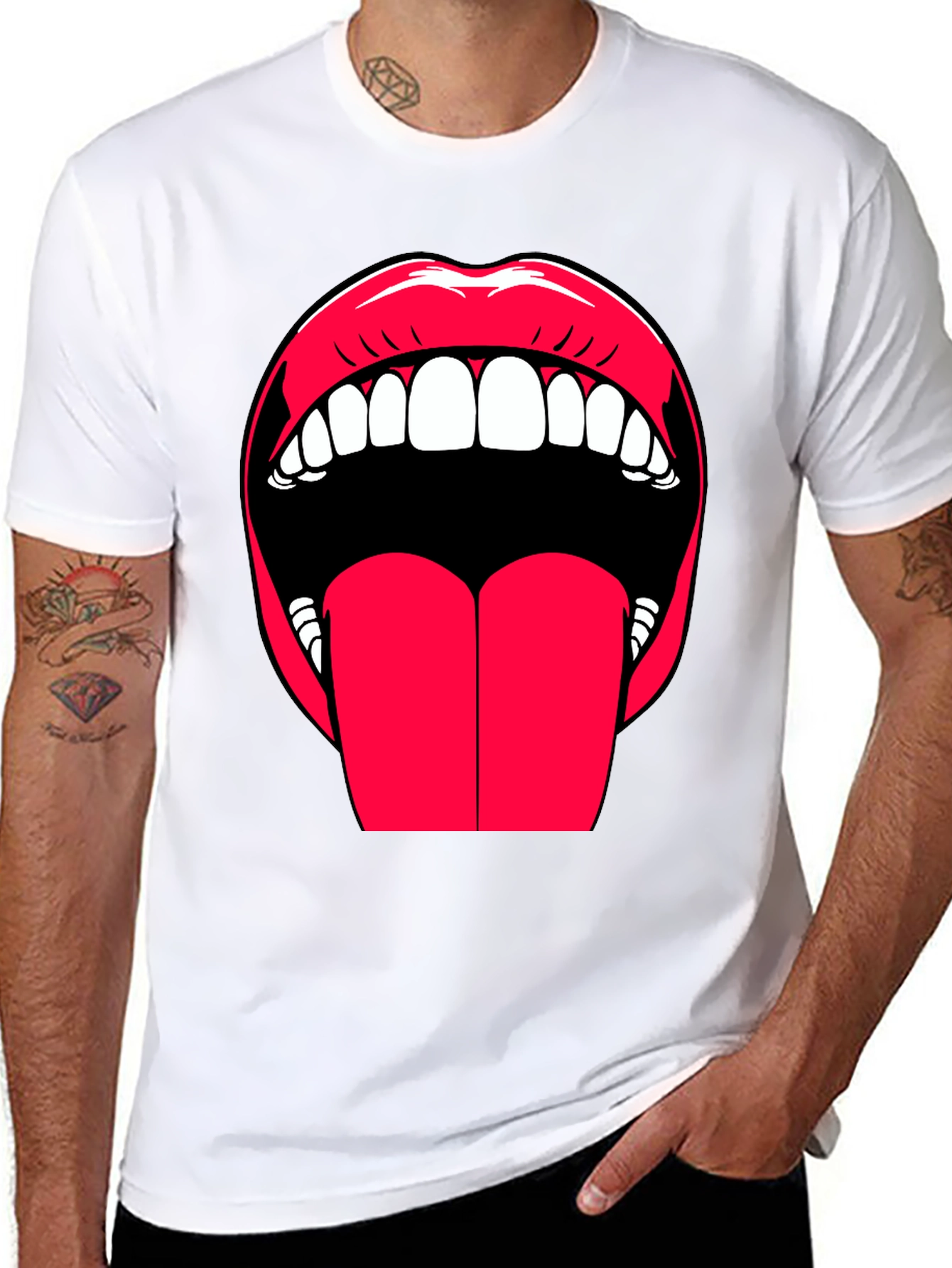 Black Bold Lips Graphic Tee - Expressive Black Cotton T-Shirt view 8