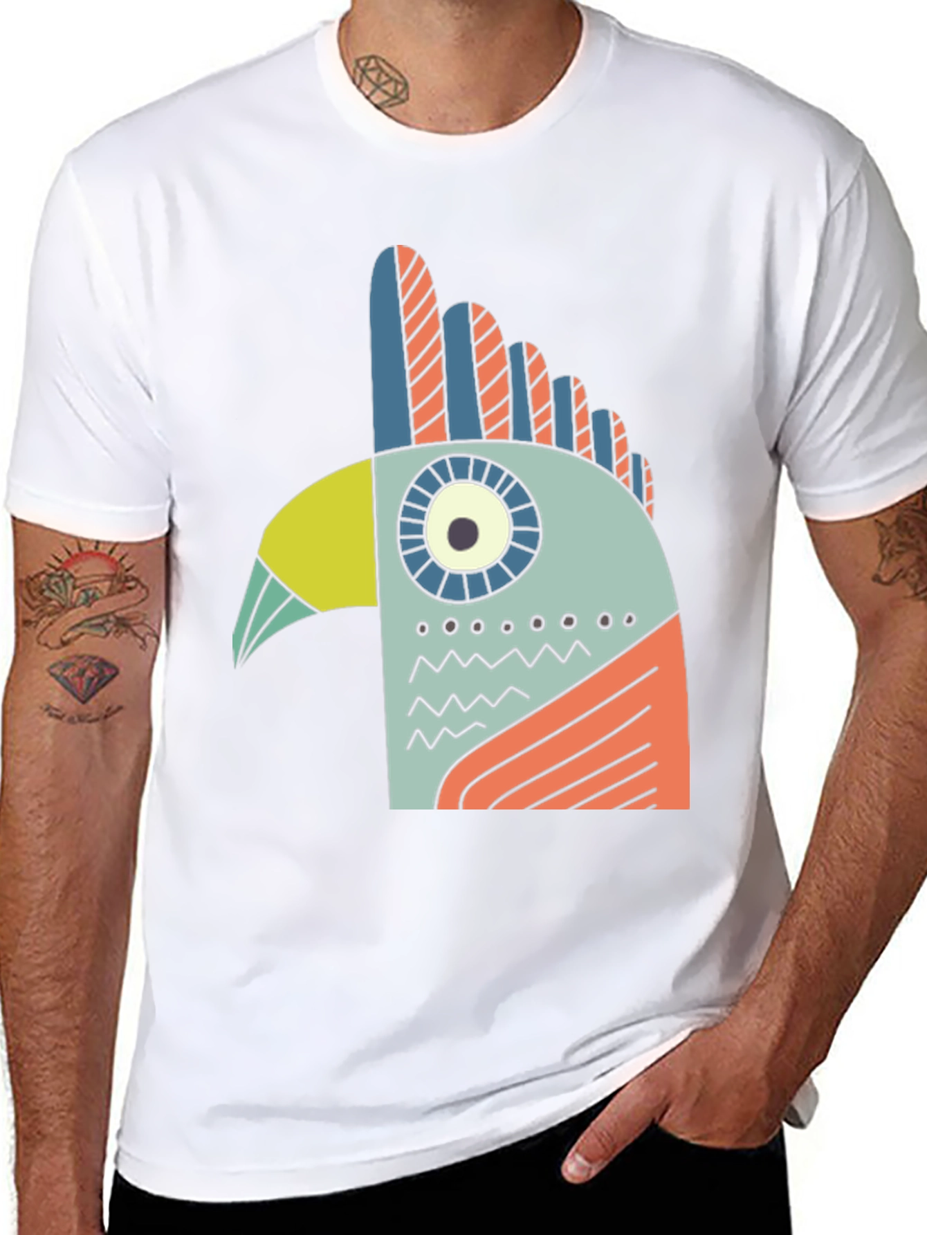 Black Abstract Bird Graphic Tee - Black Cotton T-Shirt view 8