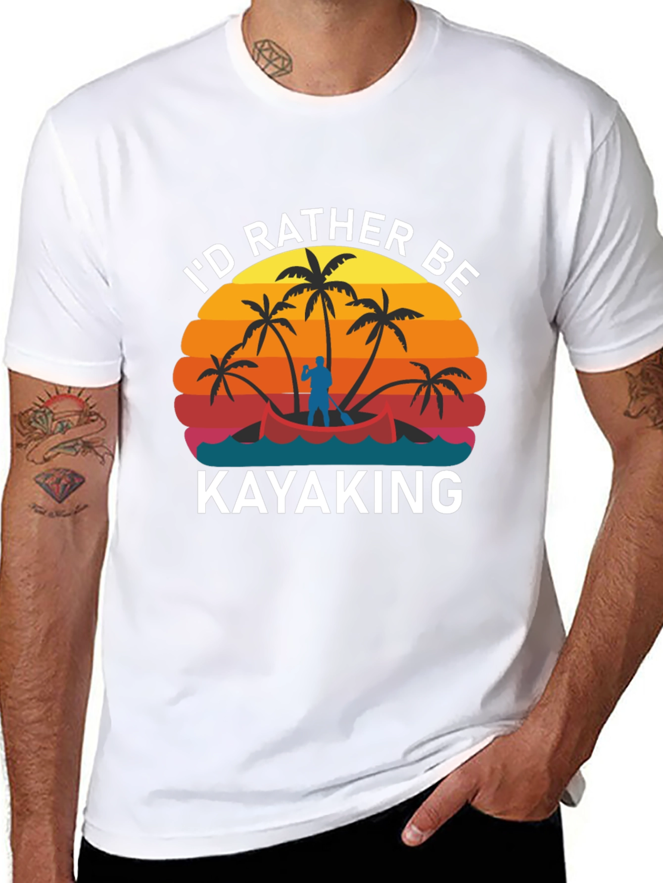 Black Retro Kayaking T-Shirt - I'd Rather Be Kayaking view 8