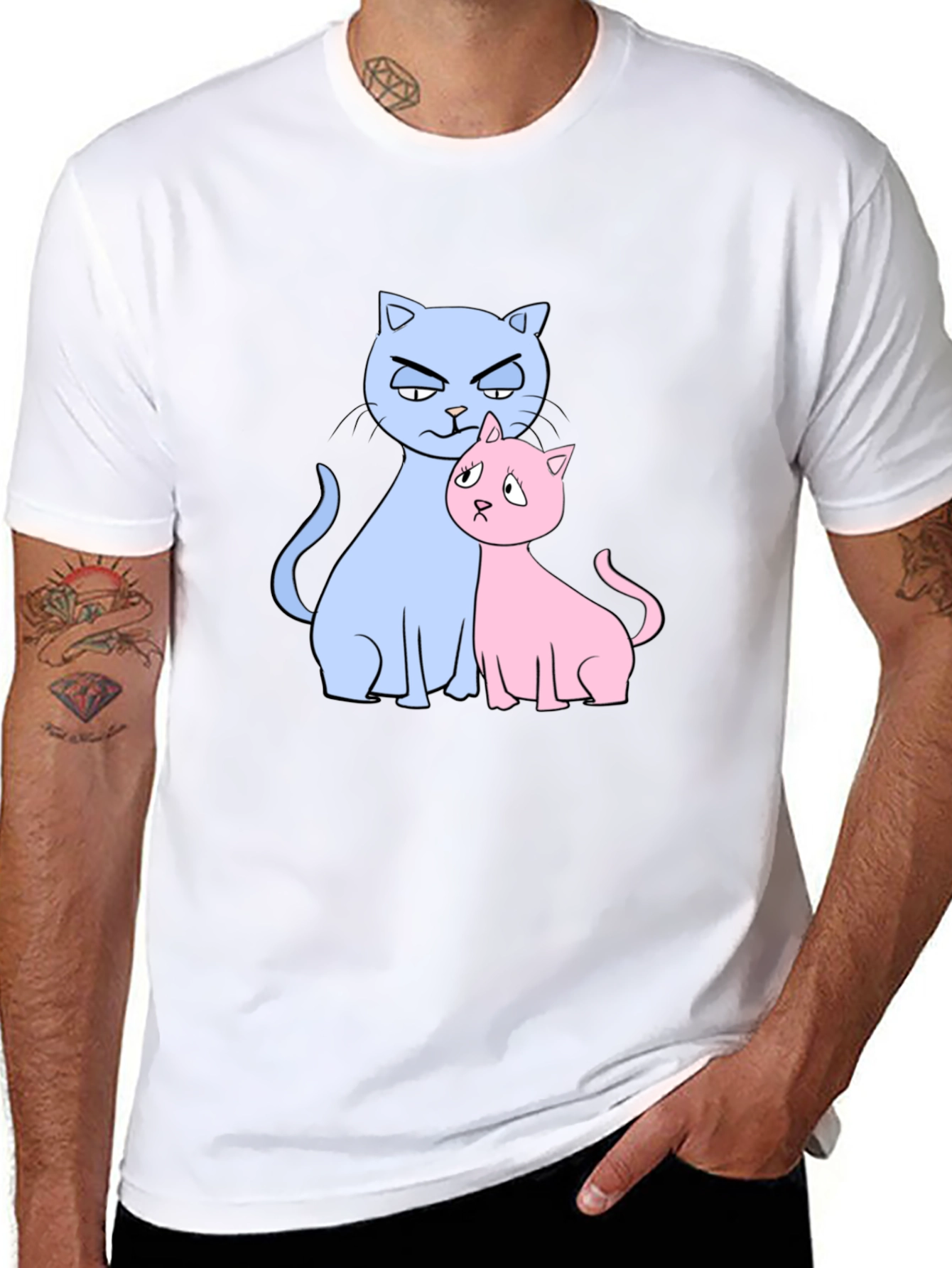 Black Cute Cats Graphic Print T-Shirt view 8