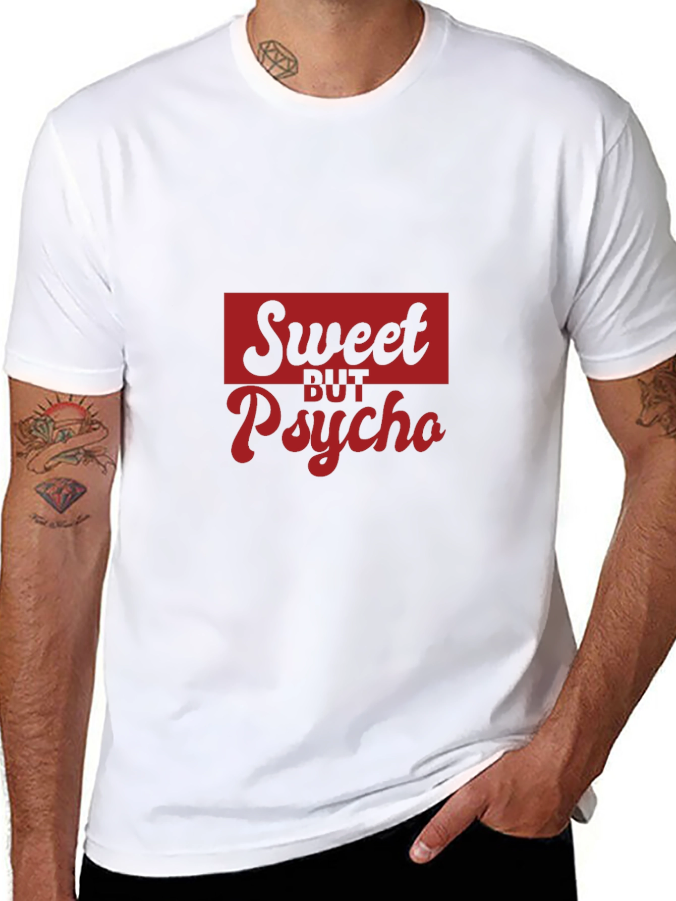 Black Sweet But Psycho Graphic Tee - Black Cotton T-Shirt view 8