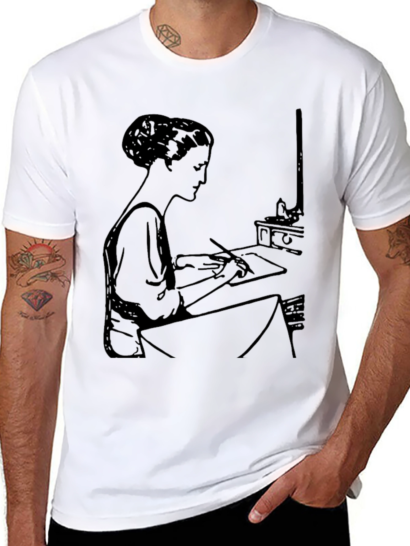 Black Woman Writing Black T-Shirt view 8