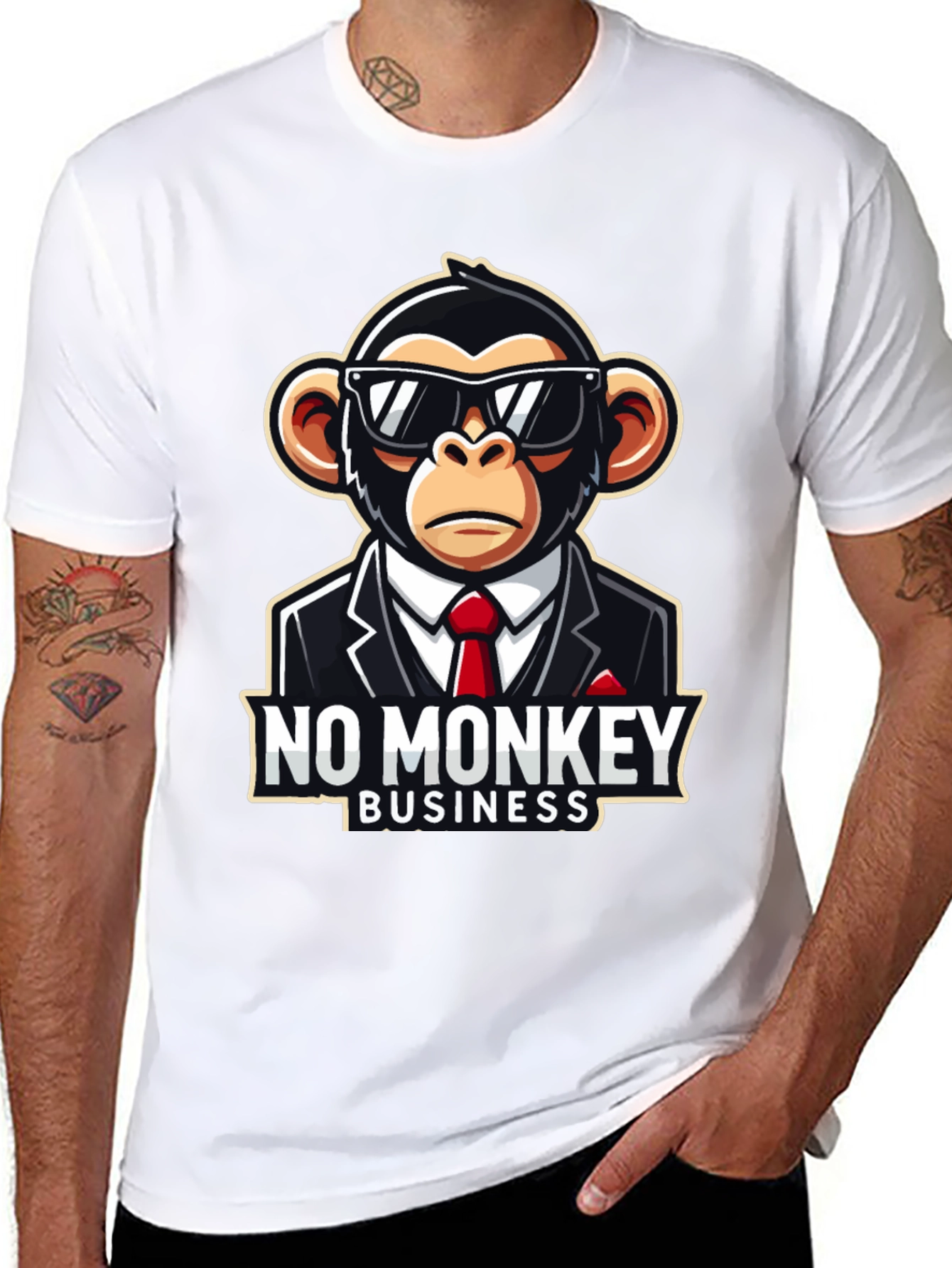 Black No Monkey Business Graphic T-Shirt view 8