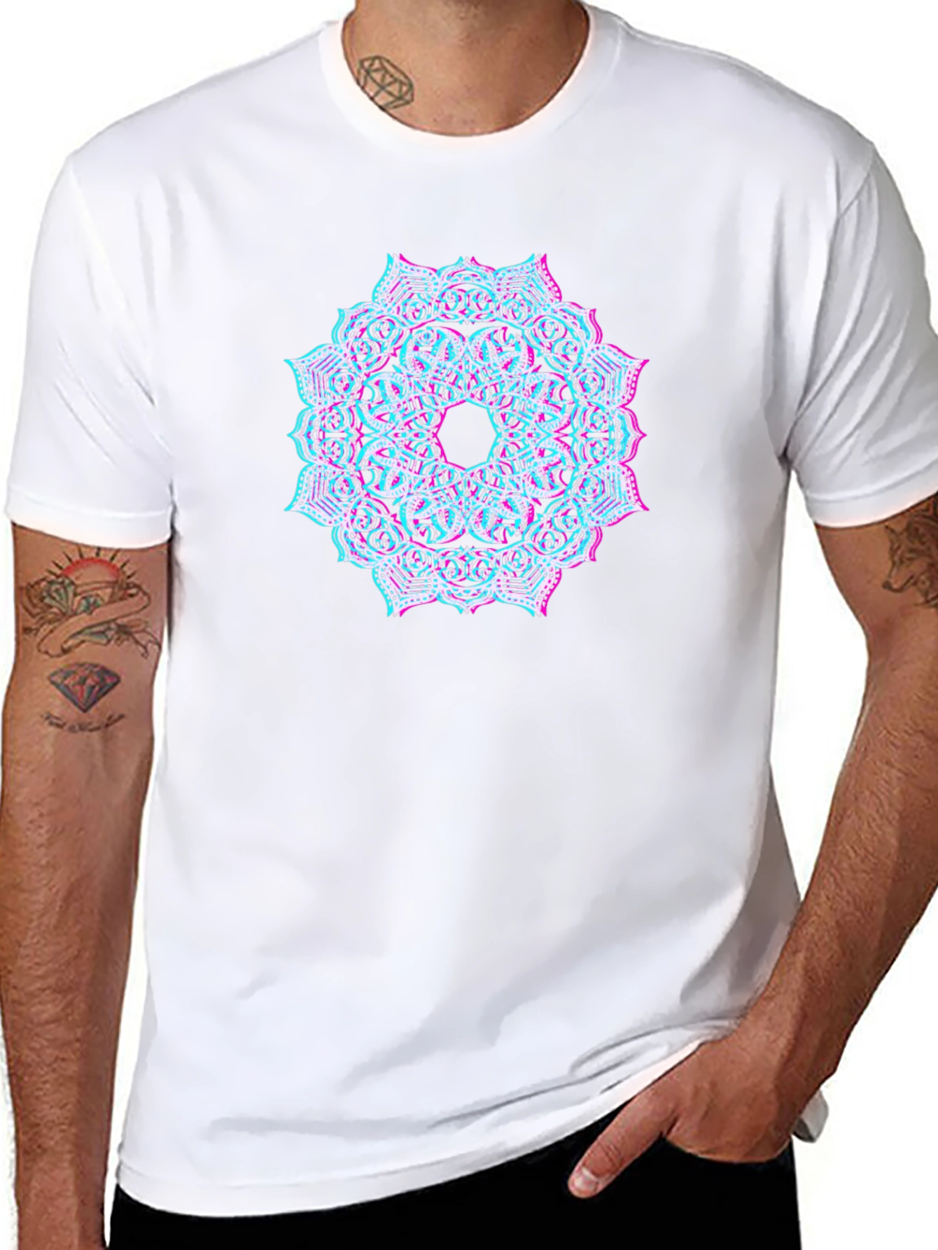 Black Mandala Glitch Black T-Shirt view 8