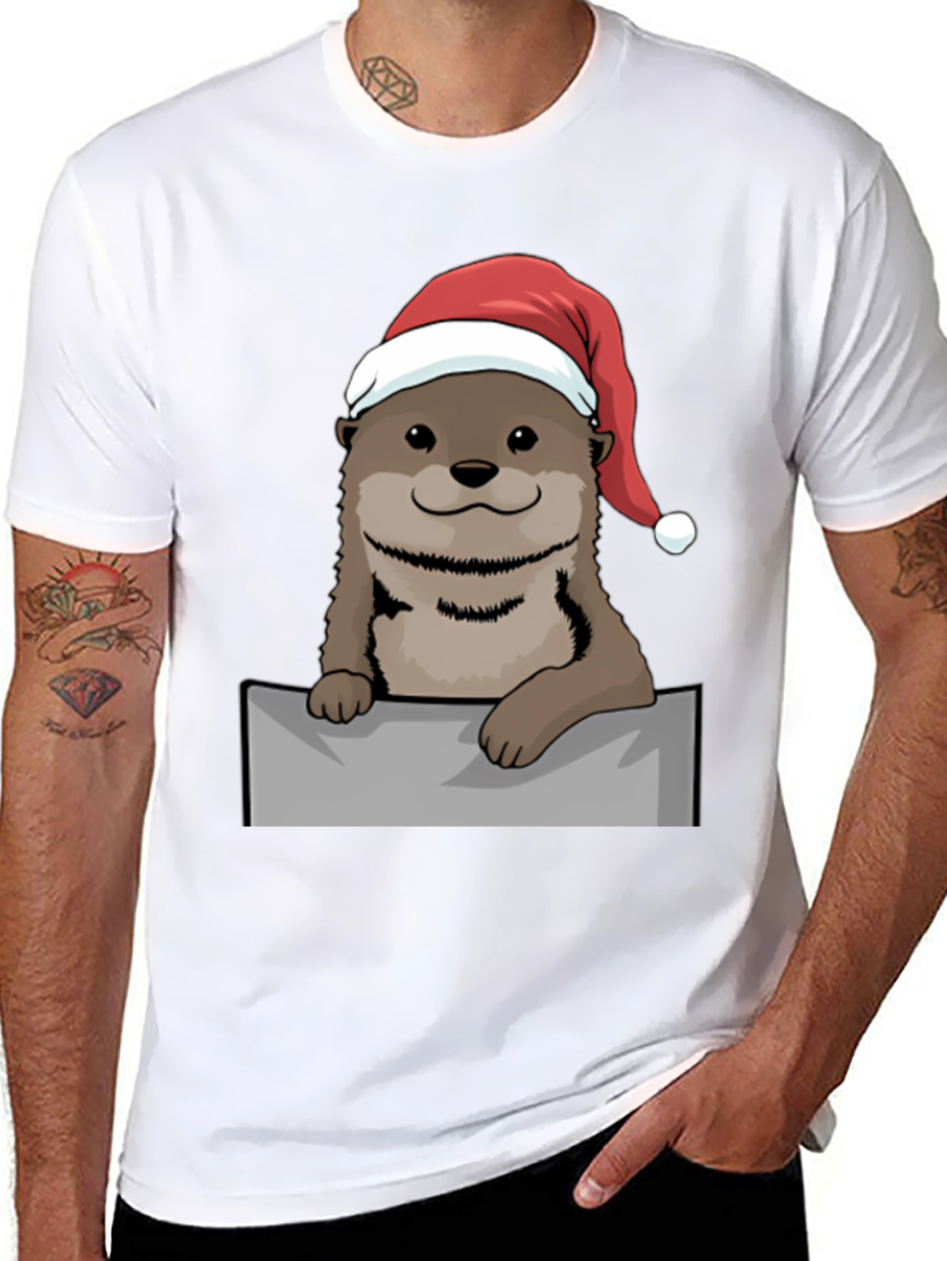 Black Festive Otter Graphic Tee - Holiday Edition view 8