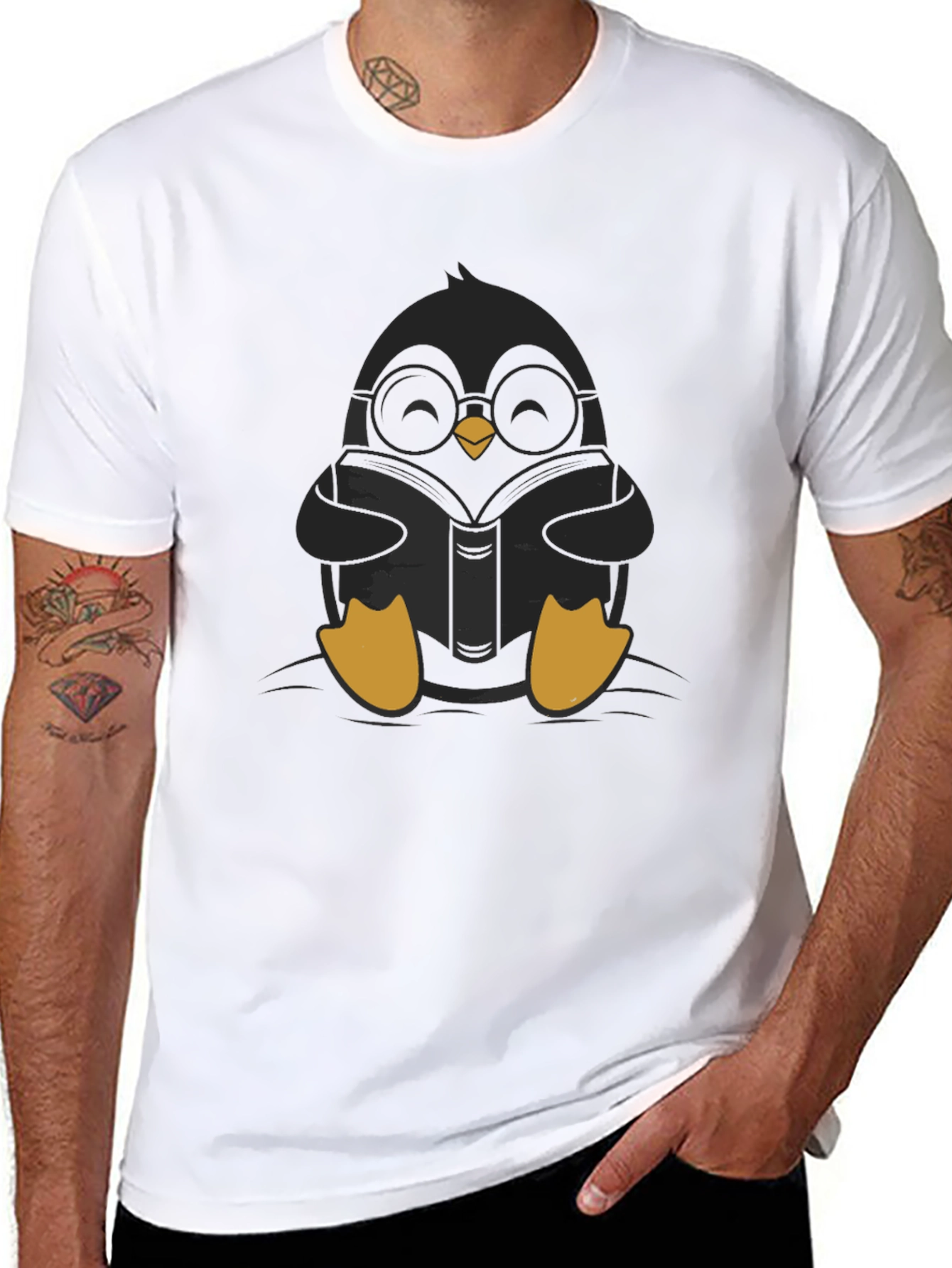 Black Bookish Penguin Graphic Tee - Stylish & Unique view 8