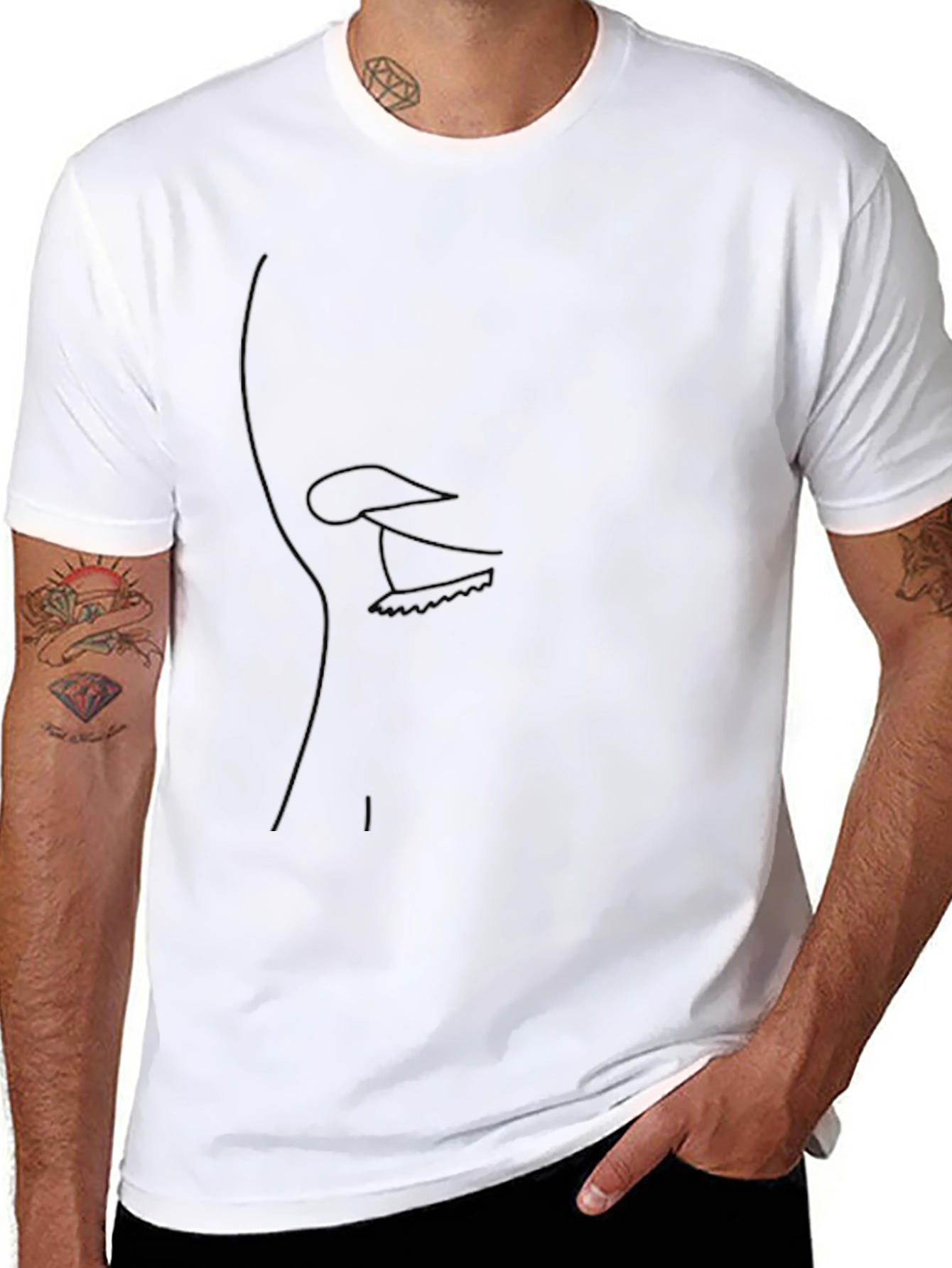 Black Minimalist Face Line Art Black T-Shirt view 8