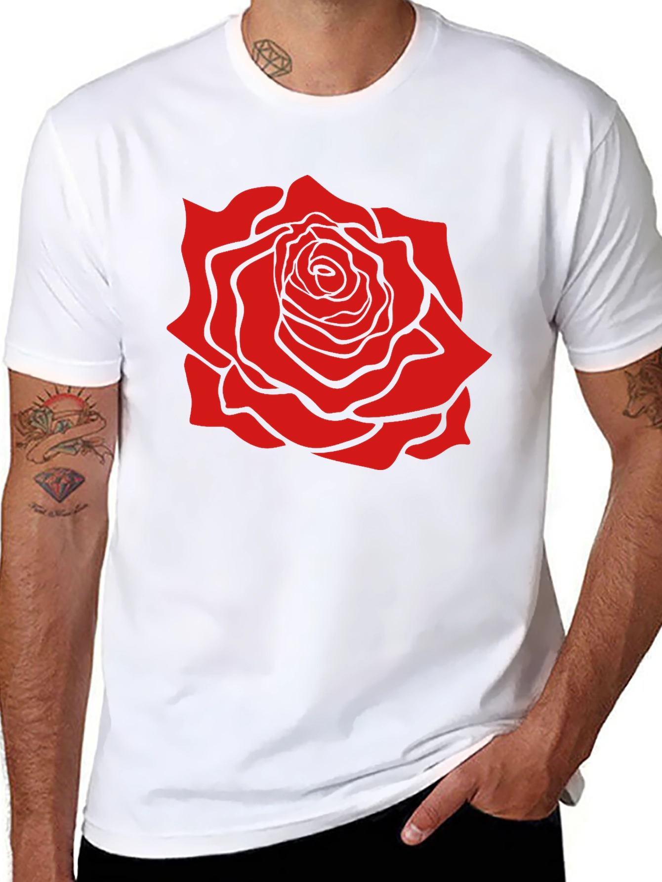 Black Black T-Shirt with Bold Red Rose Graphic view 8