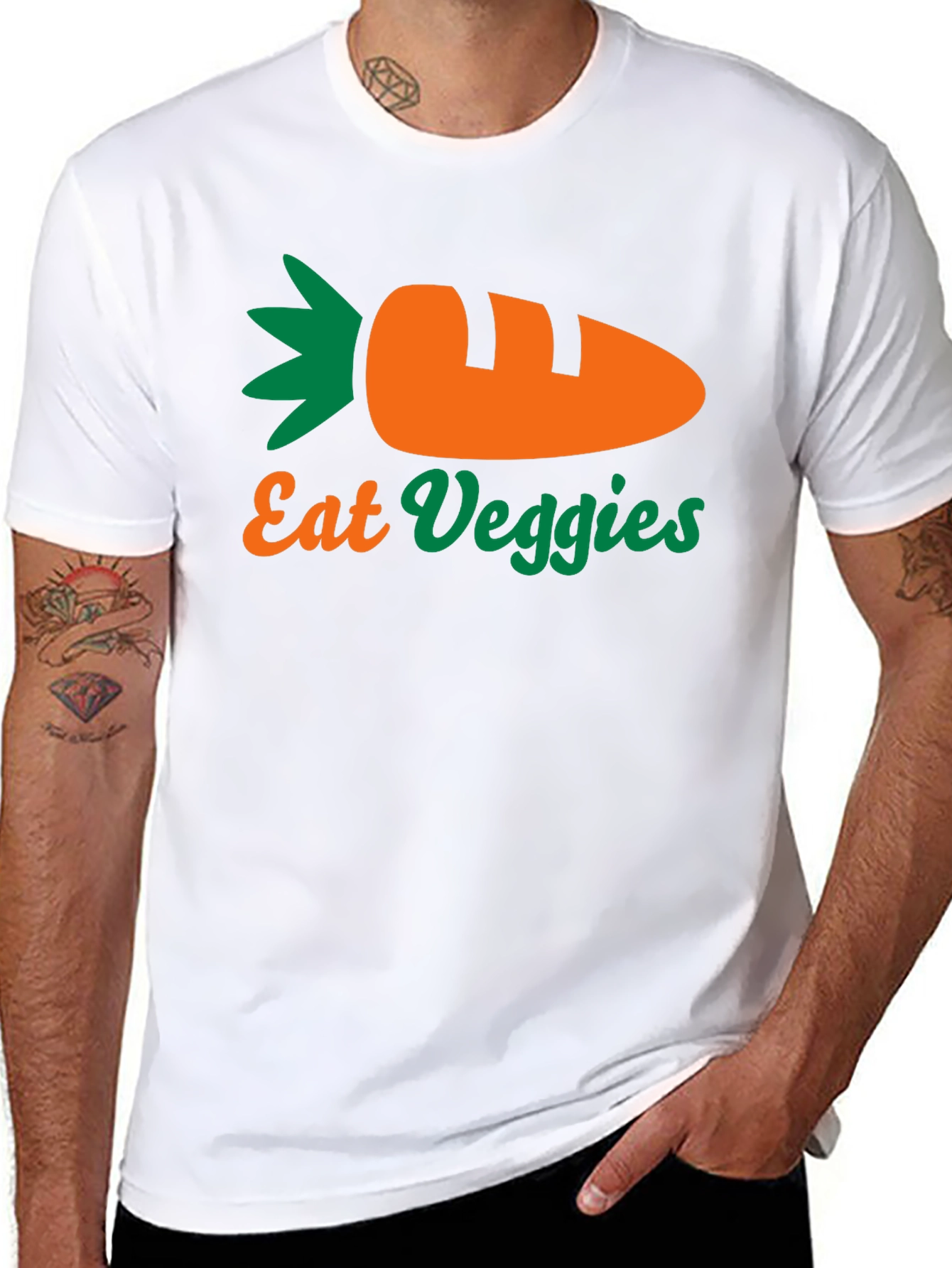 Eat Veggies T-Shirt - Black, Carrot Design - 8