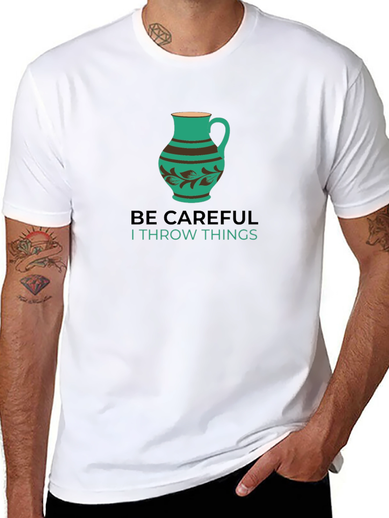 Black Be Careful Throwing Things T-Shirt view 8