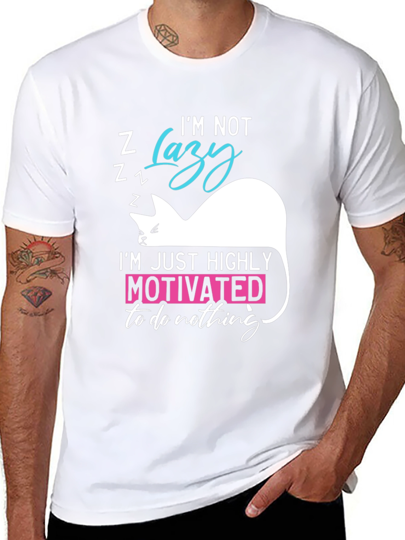 Black Funny Cat Lazy Motivation T-Shirt view 8