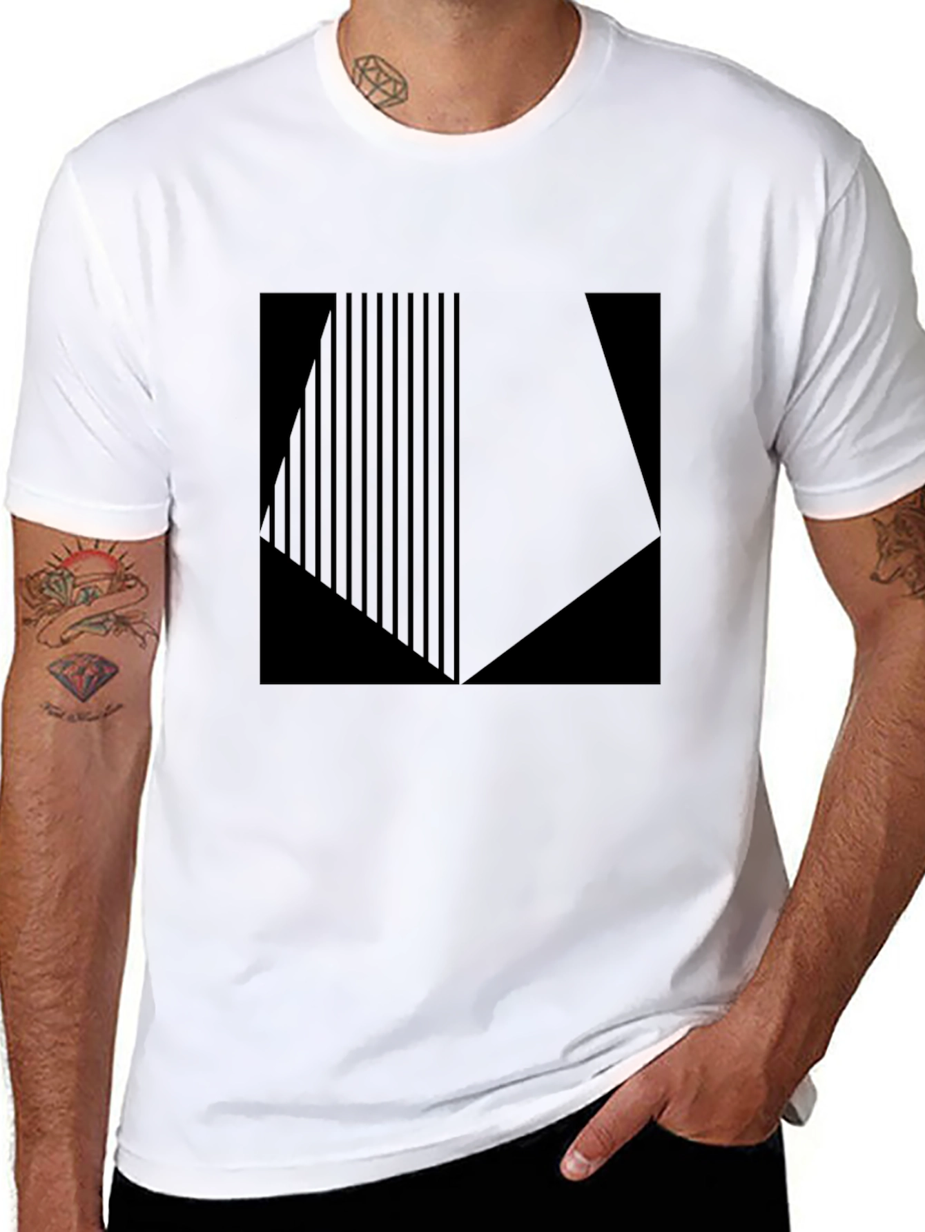 Black Geometric Graphic Print Black T-Shirt view 8