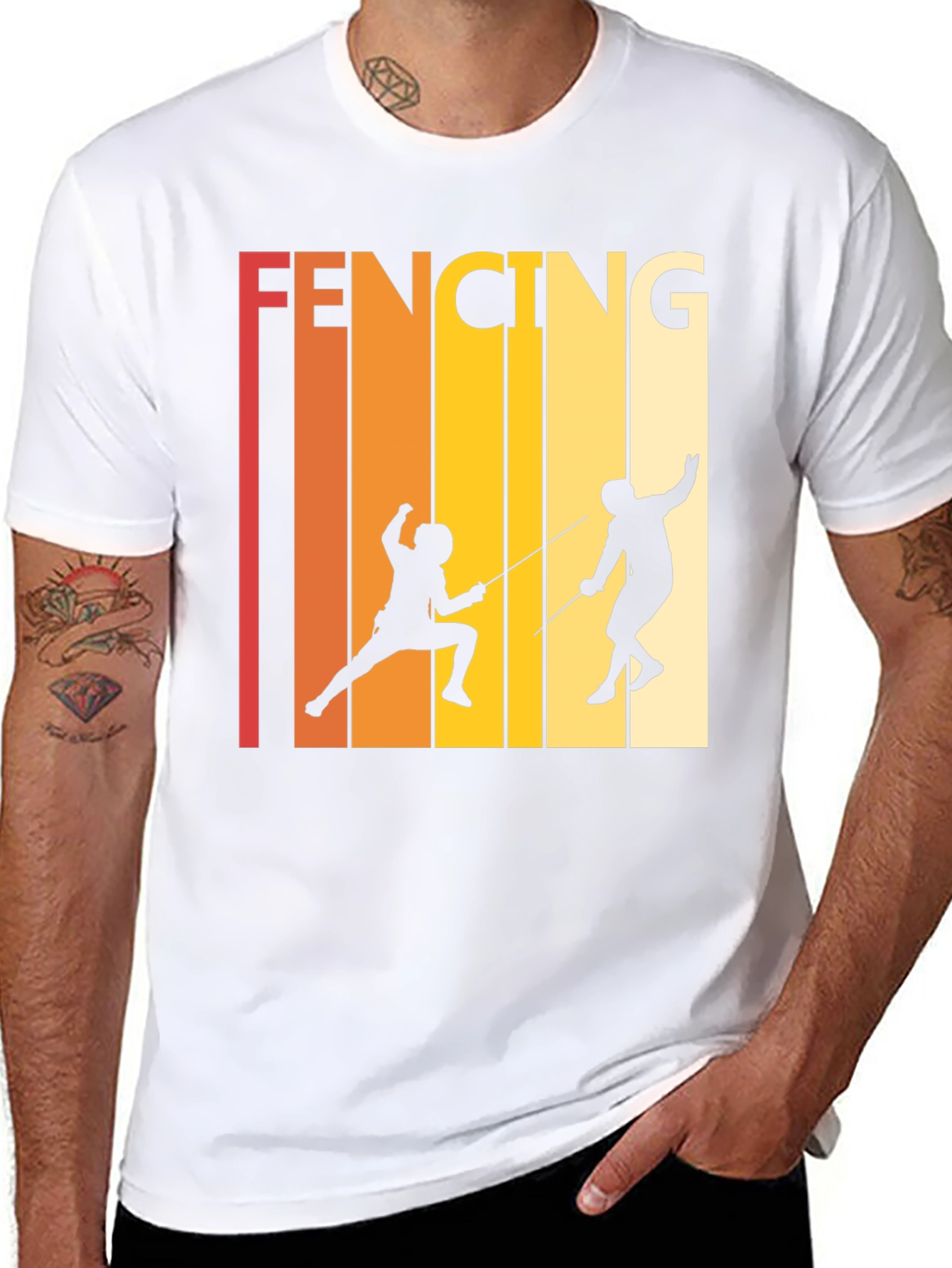 Black Retro Fencing T-Shirt - Black Cotton Tee view 8