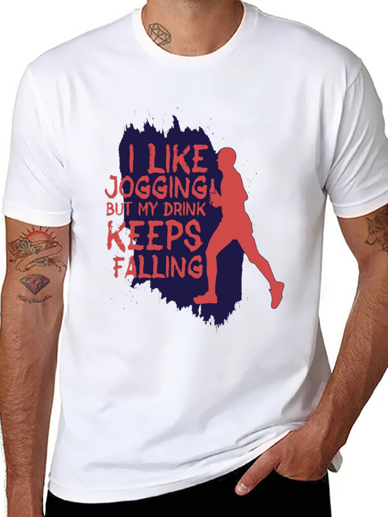 Black Funny Jogging T-Shirt: I Like Jogging, My Drink Keeps Falling view 8