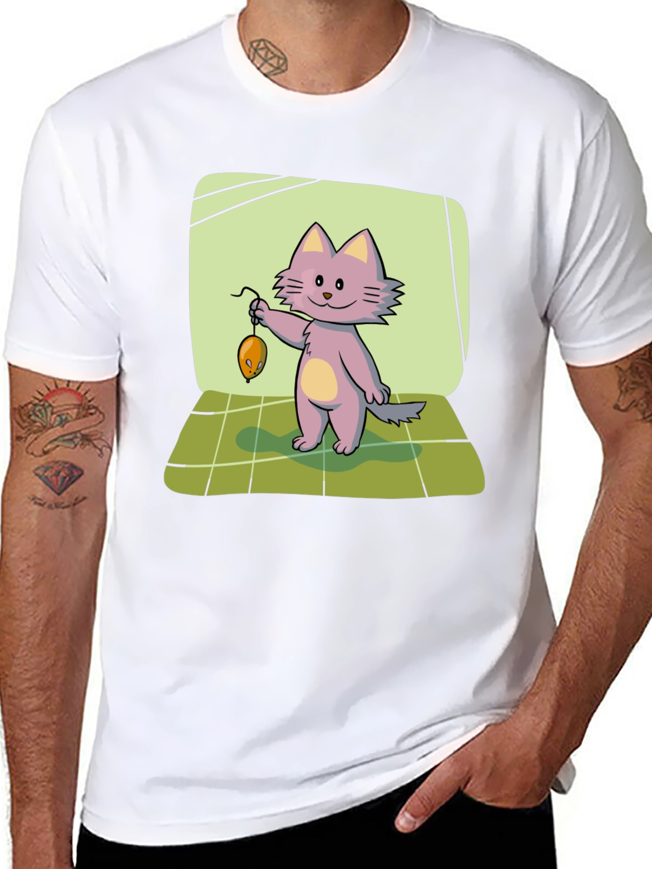 Black Cute Cat & Mouse Graphic T-Shirt view 8