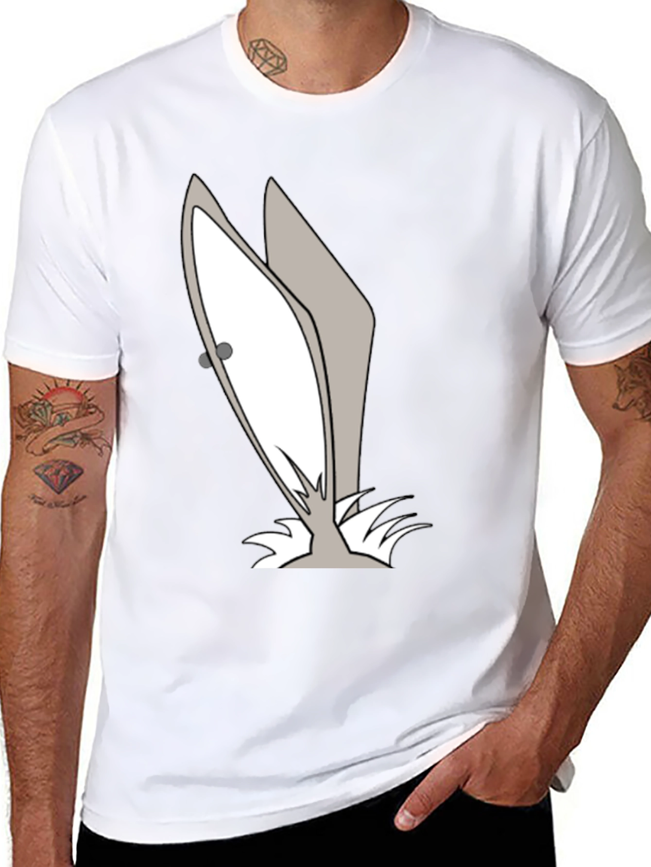 Black Funny Cartoon Bunny Ears Graphic Tee view 8