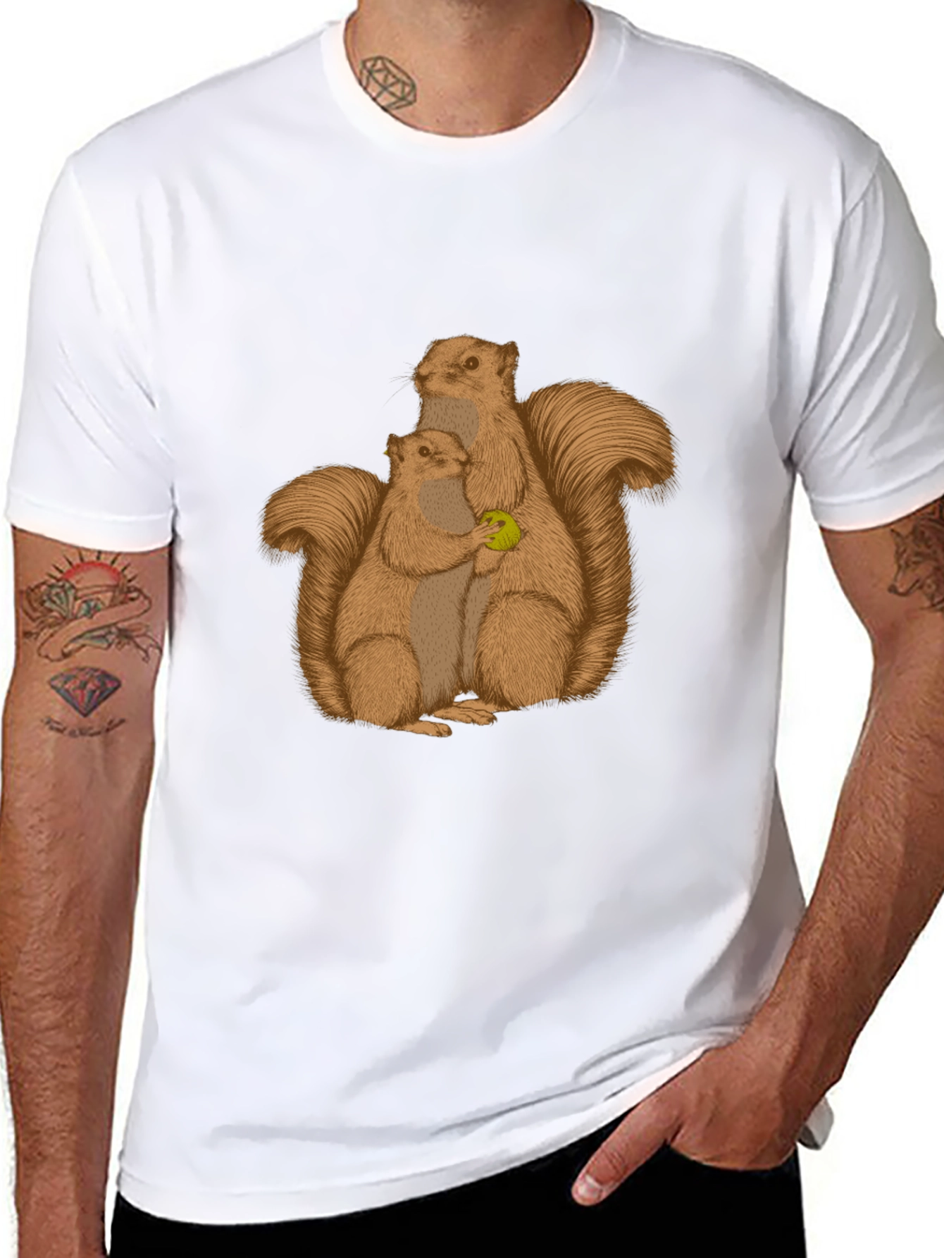 Black Squirrel Family Graphic Tee - Black Cotton Blend view 8