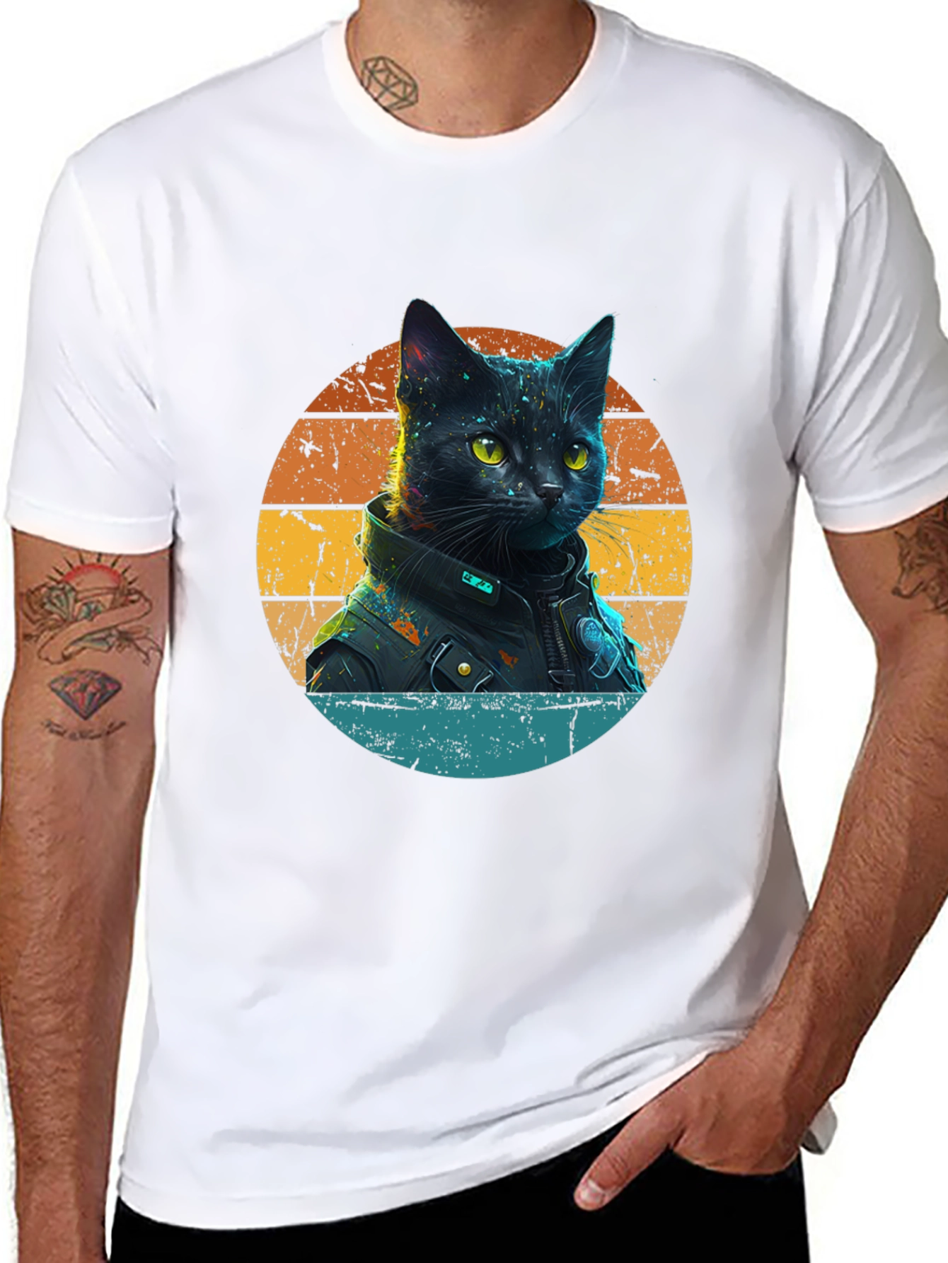 Black Cool Cat in Jacket T-Shirt view 8