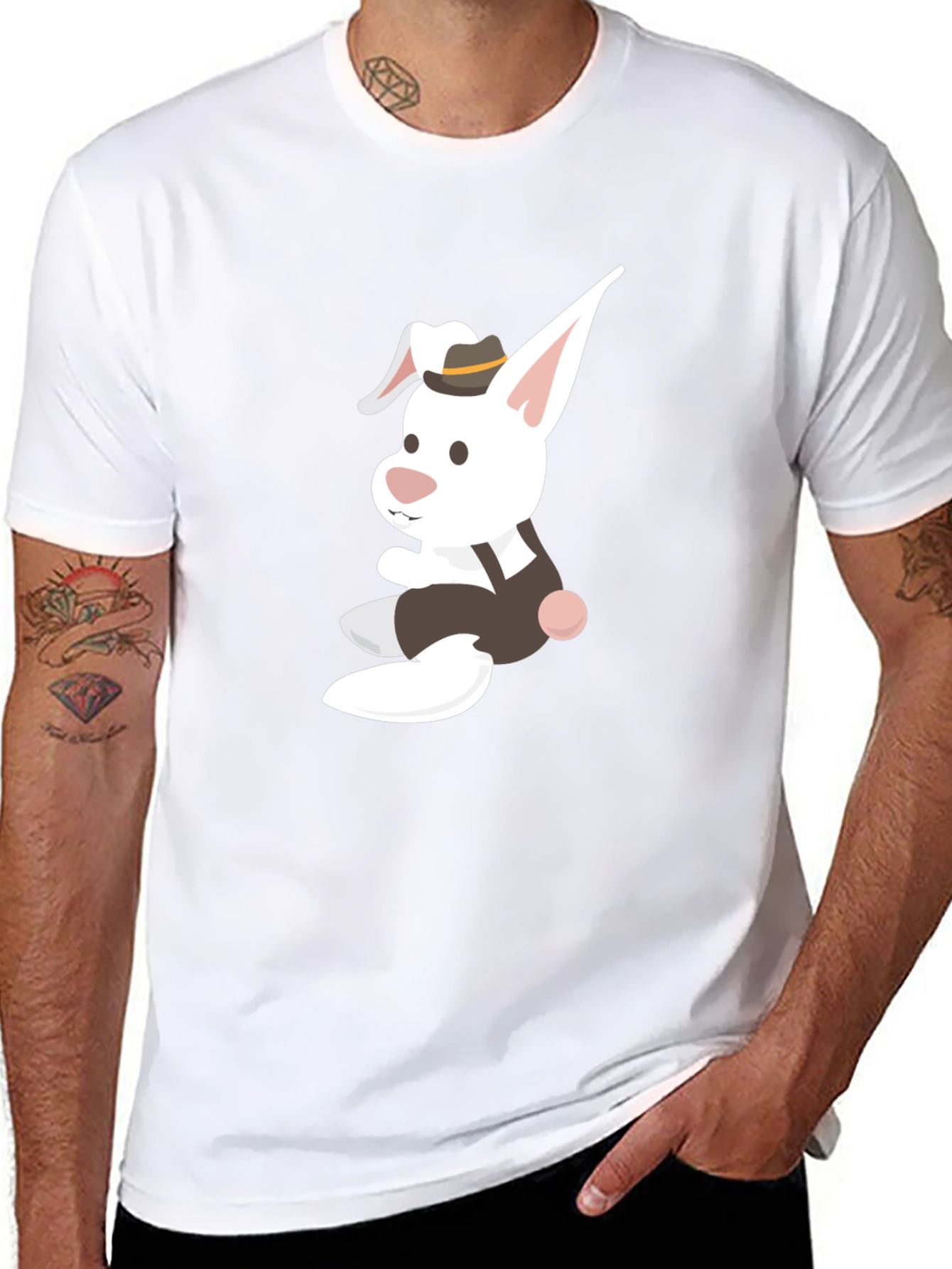 Black Whimsical Bunny Graphic Tee - Black Casual Shirt view 8