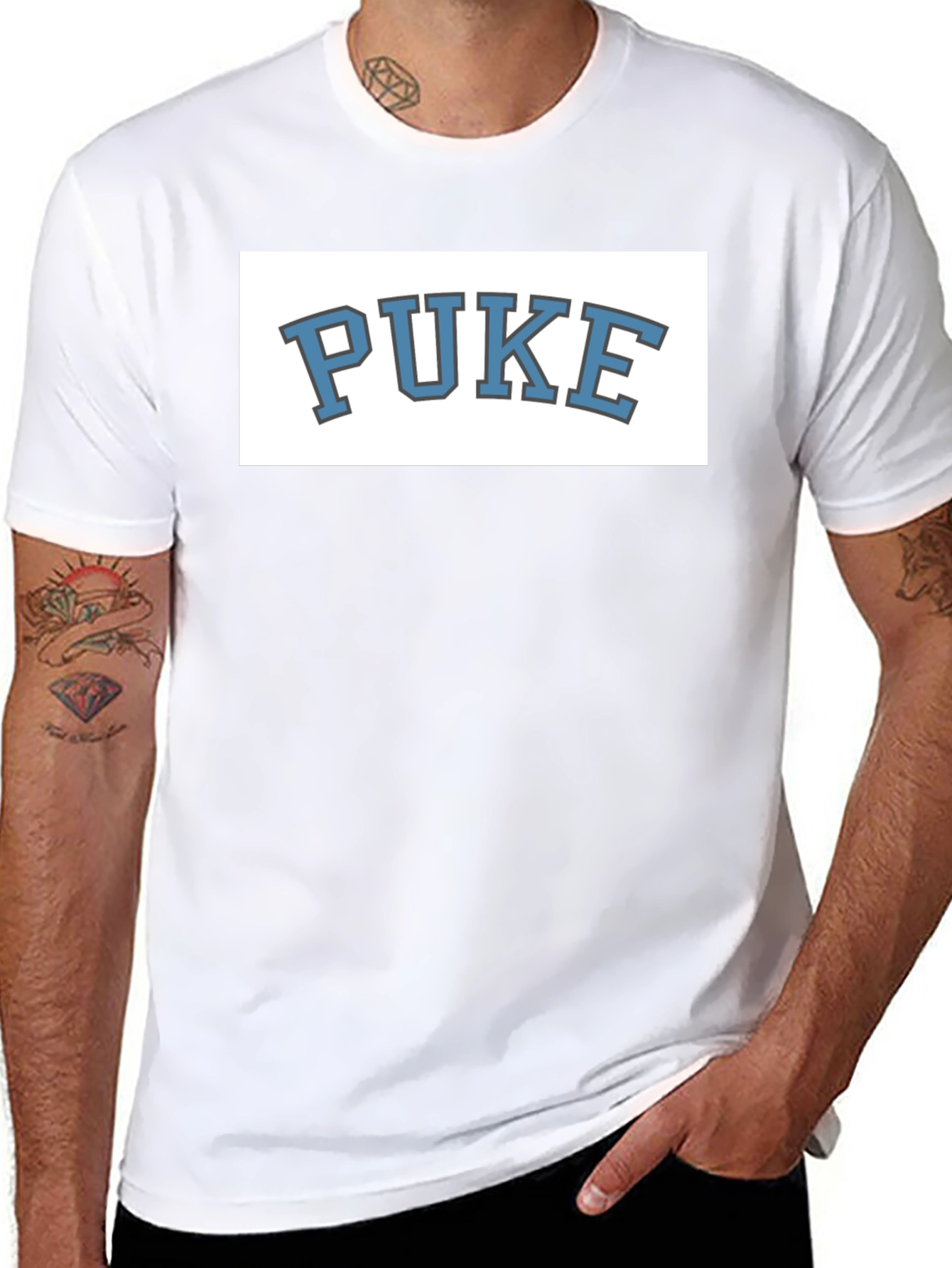 Black PUKE Graphic Tee - Novelty College Style T-Shirt view 8