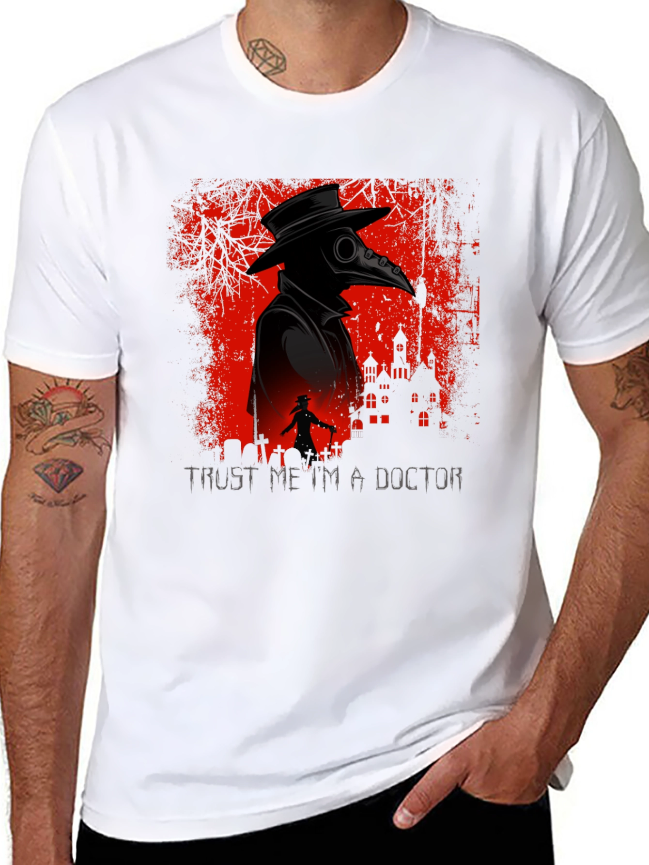 Black Plague Doctor Graphic Tee - Trust Me I'm a Doctor T-Shirt view 8