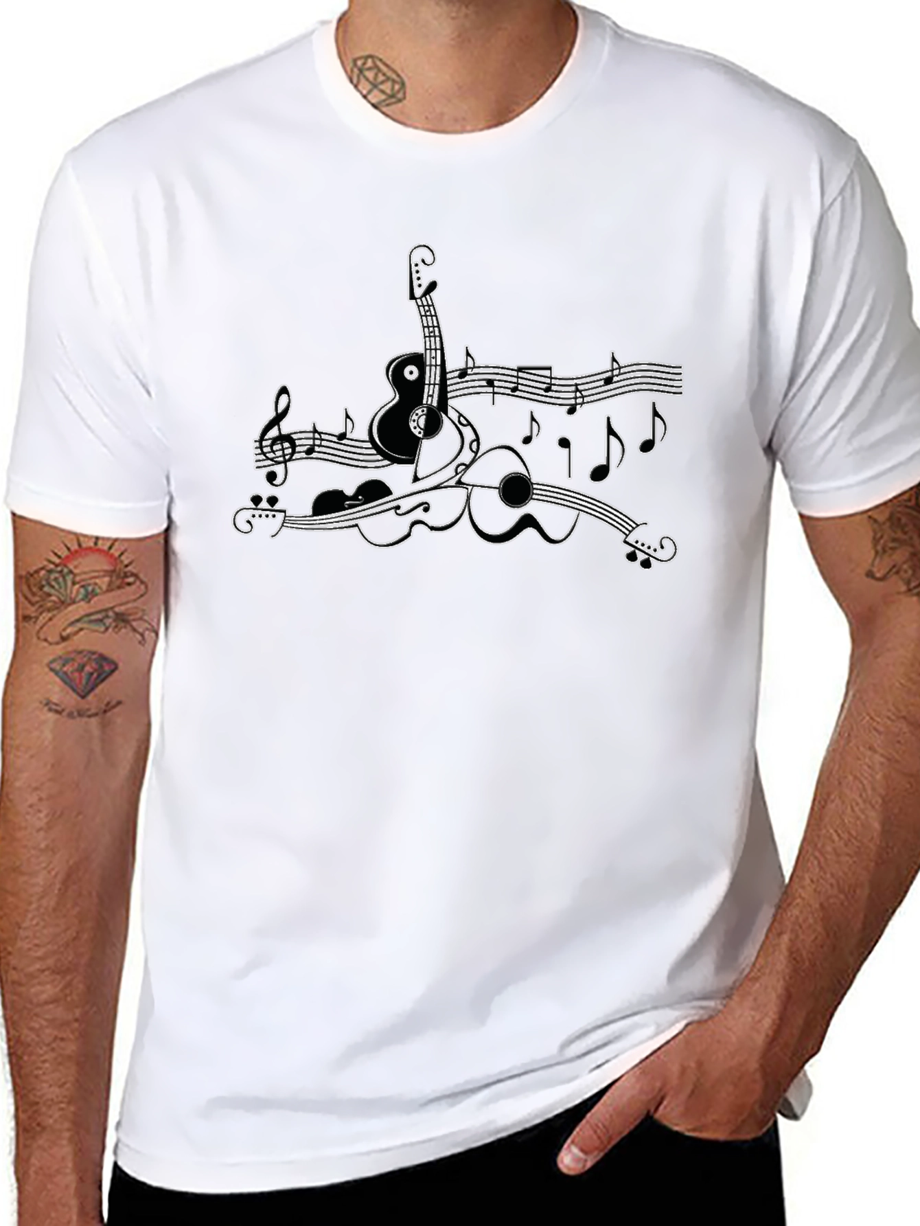 Black Musical Instruments Graphic Tee - Black Cotton Shirt view 8