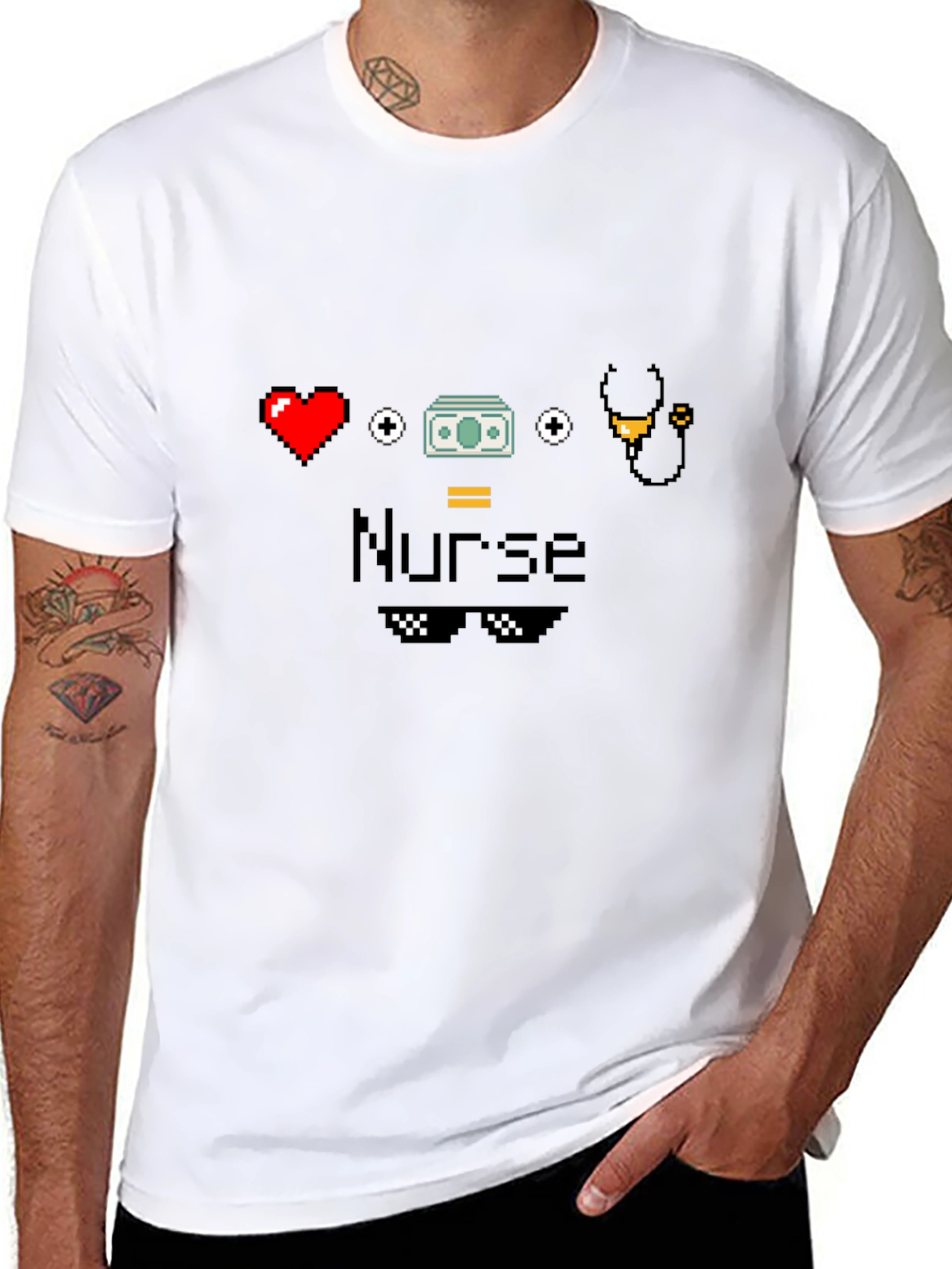 Black Nurse Pixel Art Black T-Shirt - Cool Nurse Tee view 8