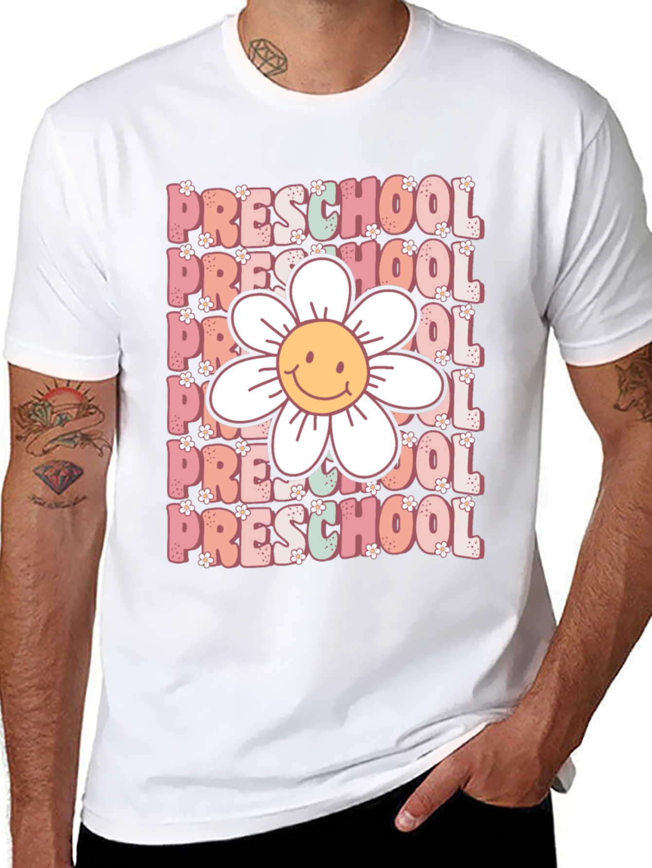 Black Preschool Teacher T-Shirt - Floral Graphic view 8