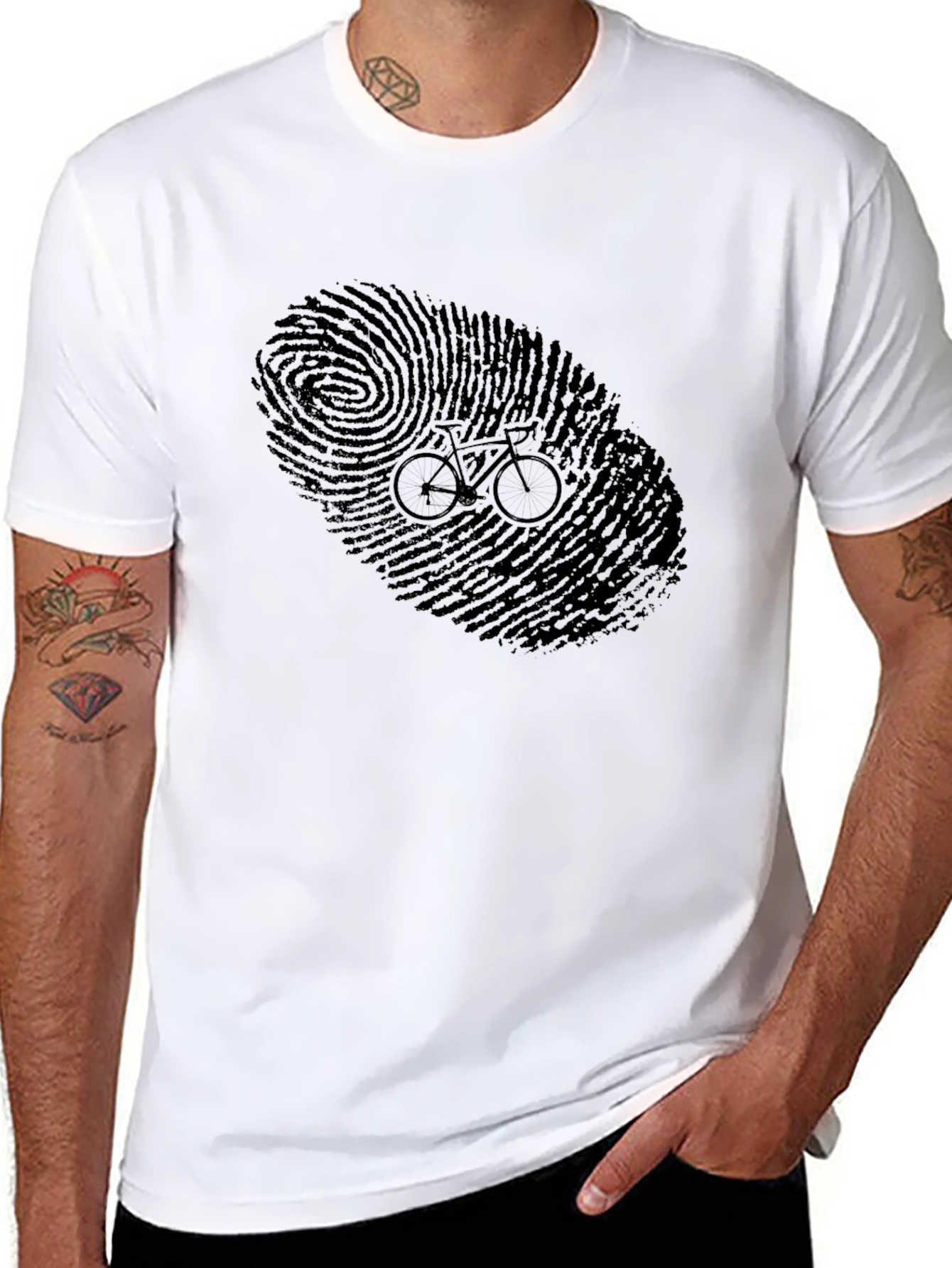 Black Fingerprint Bike Graphic Tee - Black Cotton Shirt view 8
