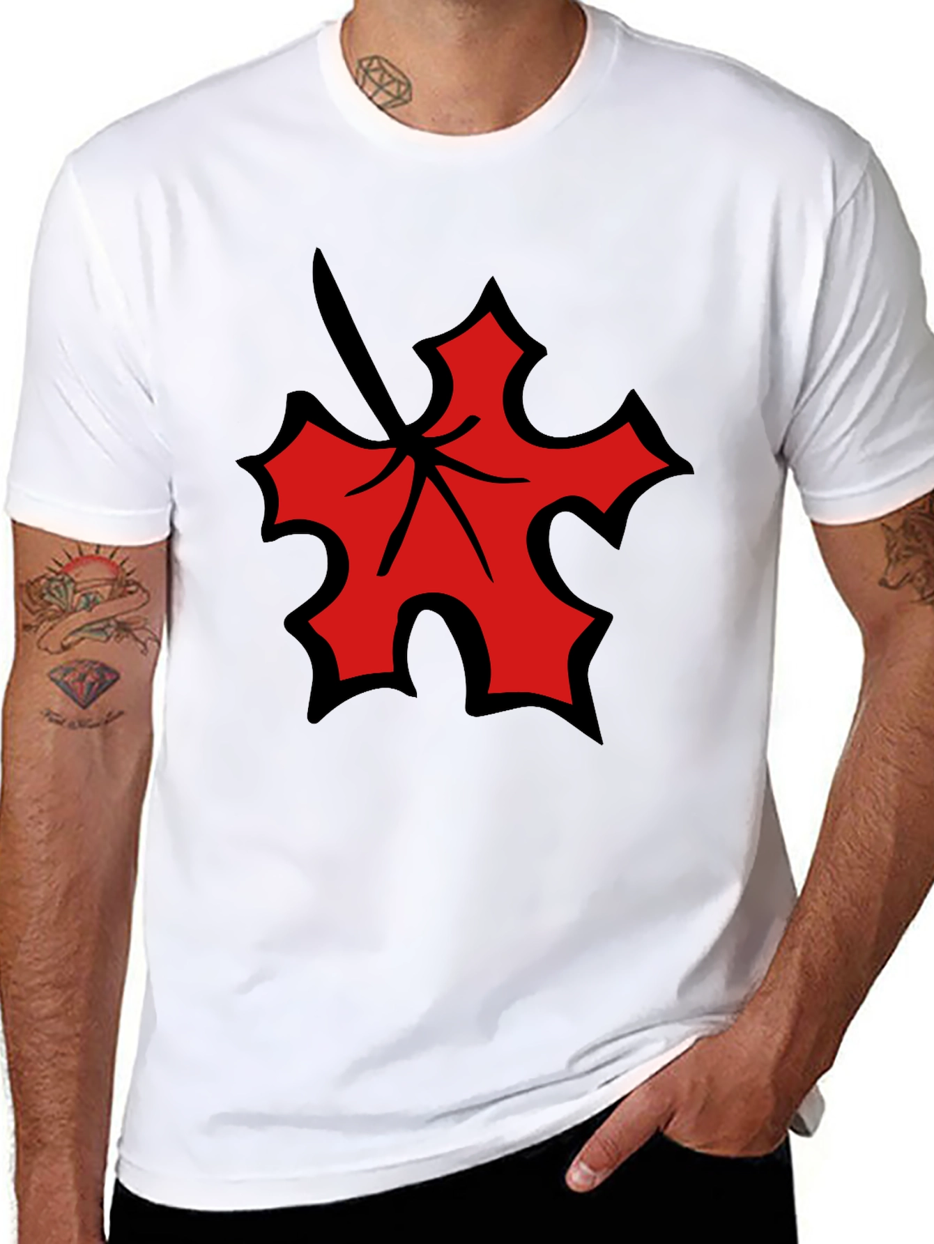 Black Red Leaf Graphic Black T-Shirt view 8