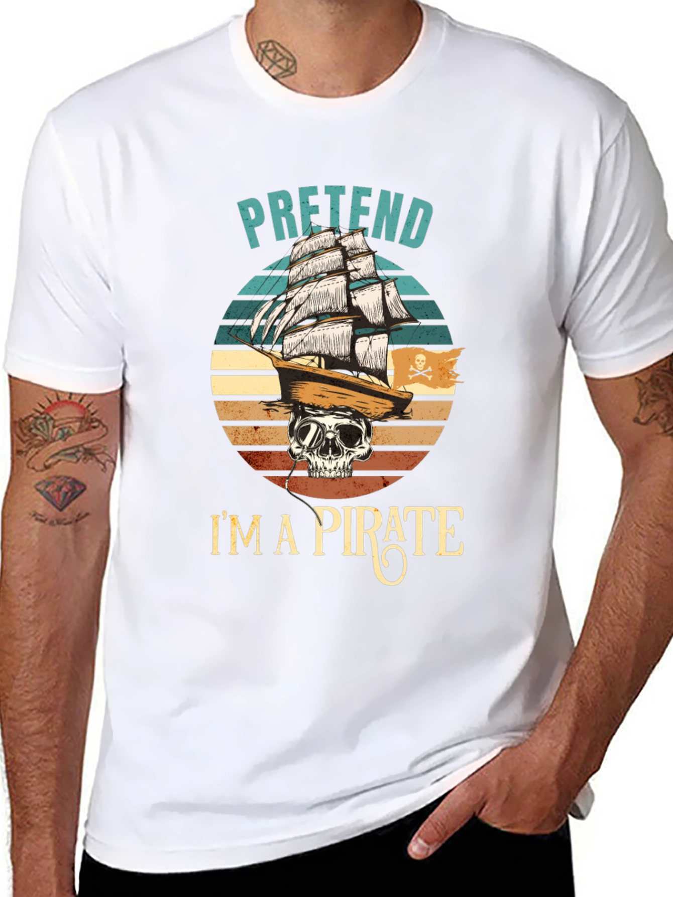 Black Pretend I'm A Pirate T-Shirt - Skull & Ship Graphic Tee view 8