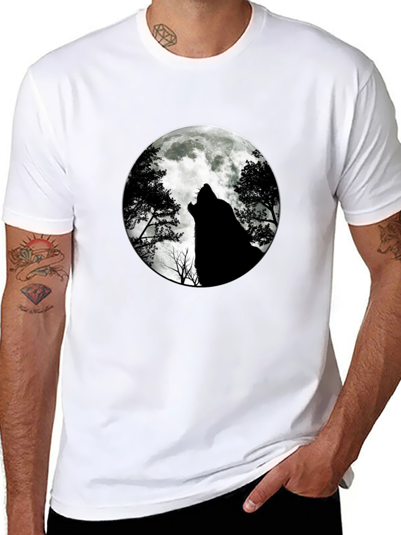 Black Wolf Moon Graphic Tee - Black Cotton T-Shirt view 8