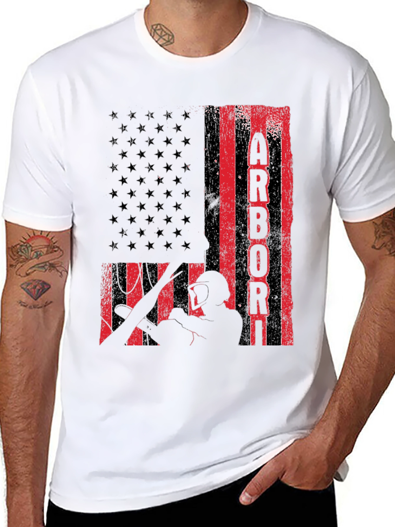 Black American Arborist Flag T-Shirt view 8