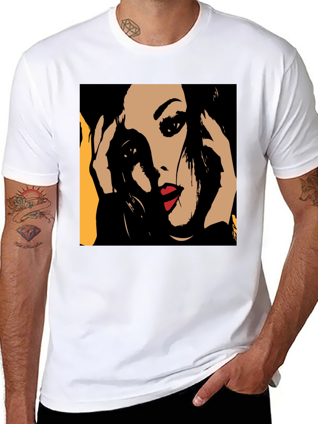 Black Pop Art Woman Graphic Black T-Shirt view 8