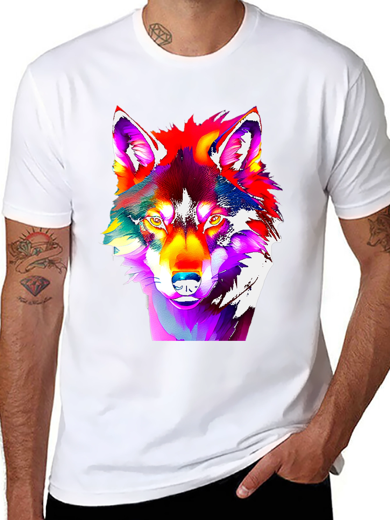 Black Vivid Wolf Graphic Tee - Bold Art Print view 8