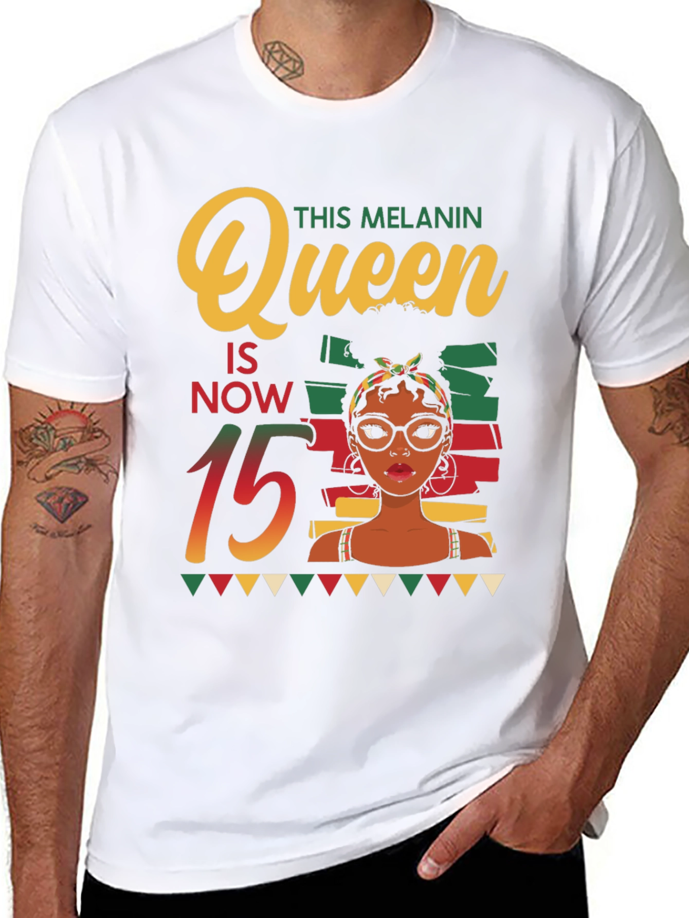 Melanin Queen 15th Birthday Black T-Shirt - 8