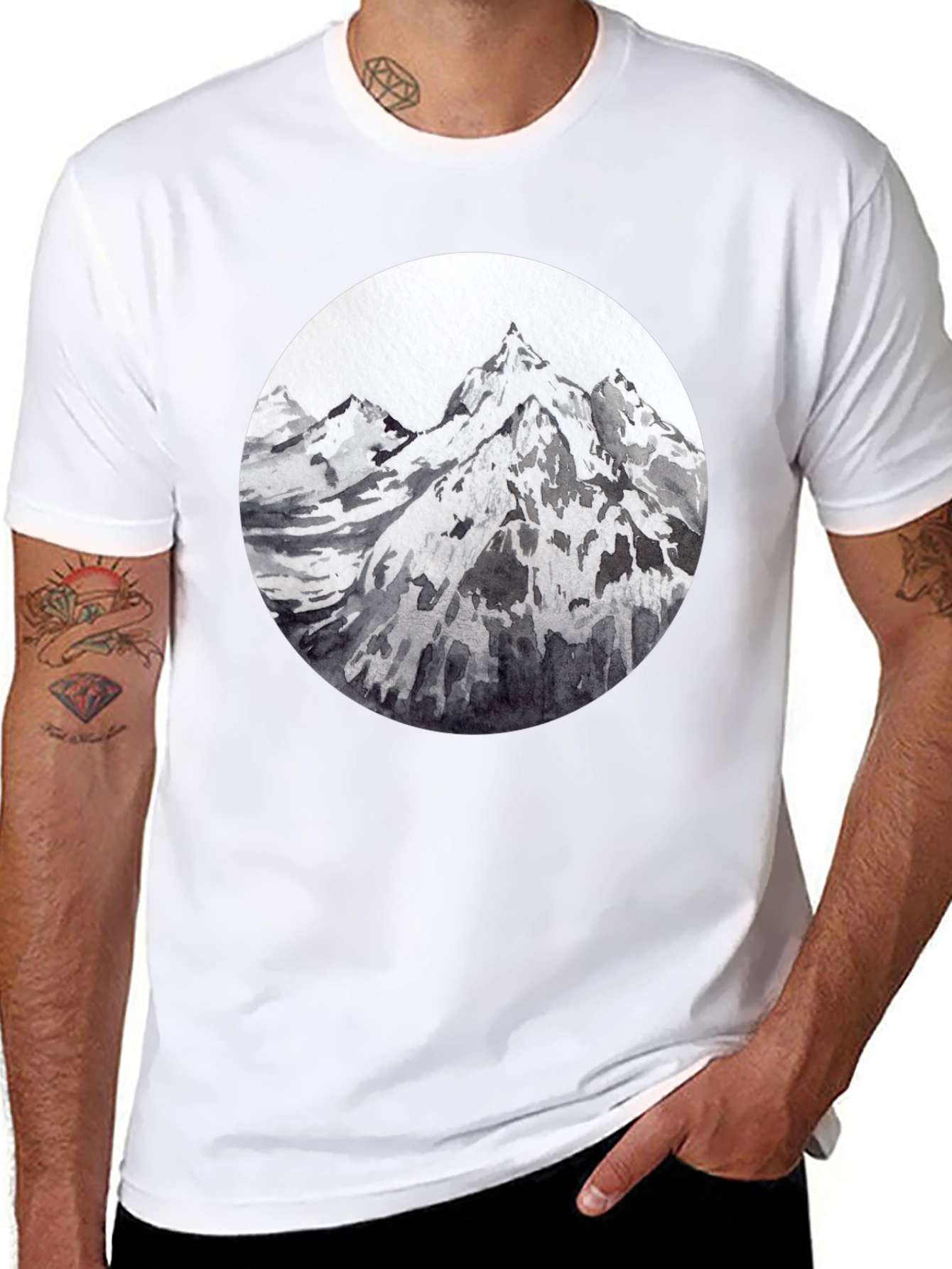 Black Mountain Peaks Graphic Tee - Black Cotton T-Shirt view 8