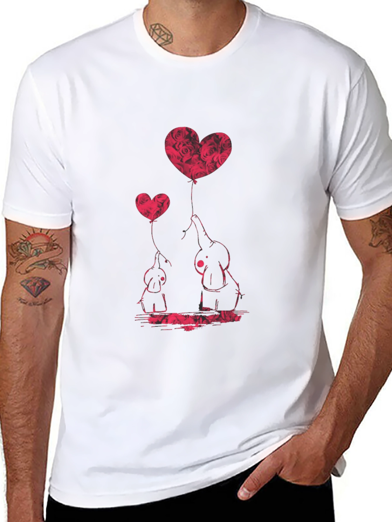 Black Elephant Love Heart Balloon Graphic Tee view 8