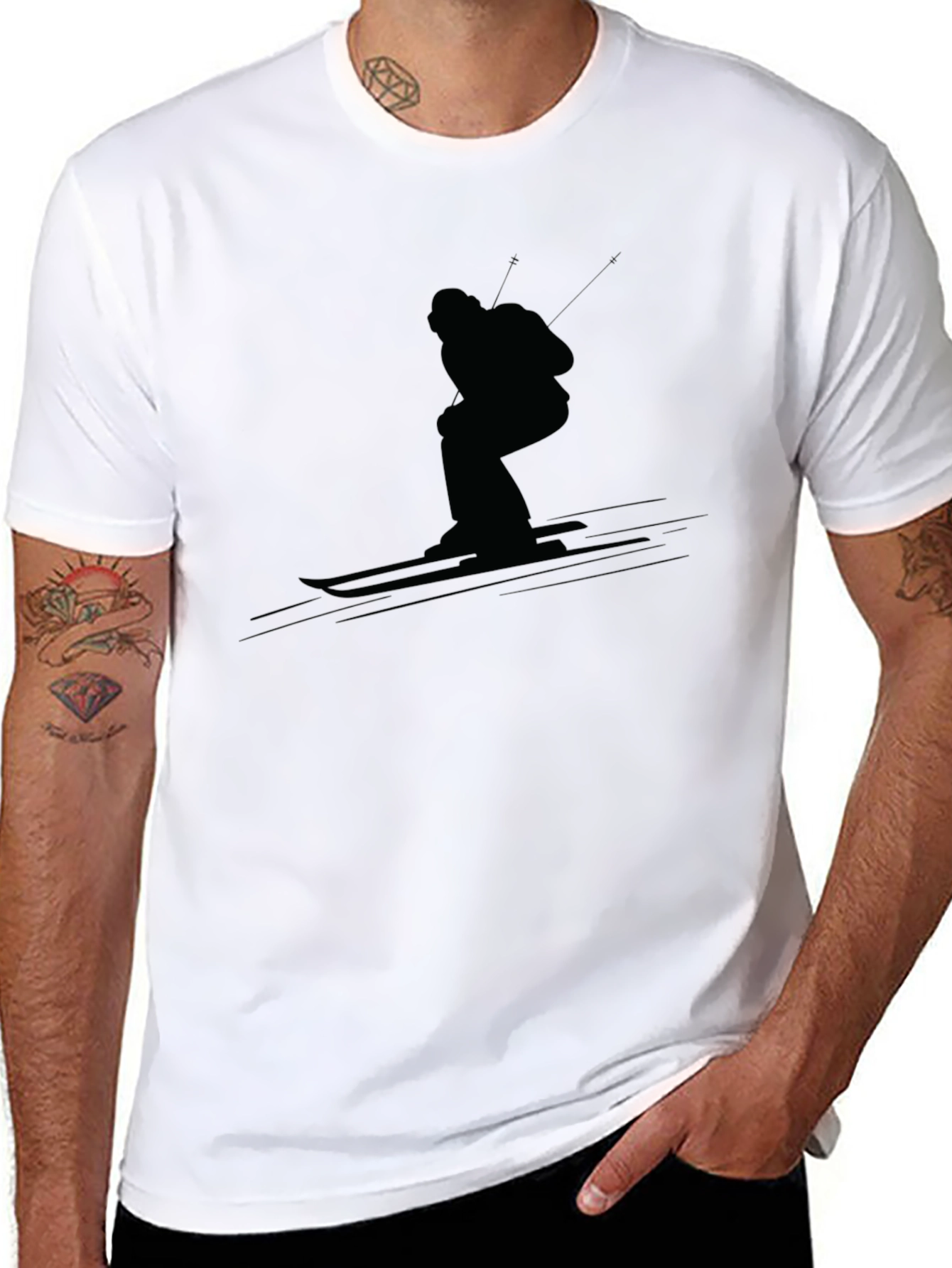 Black Black Skiing Silhouette T-Shirt view 8
