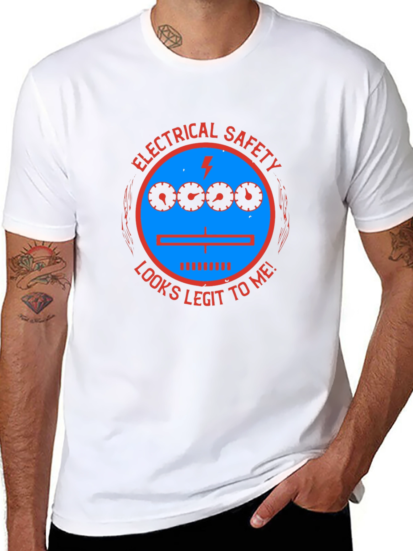 Black Electrical Safety Looks Legit T-Shirt view 8