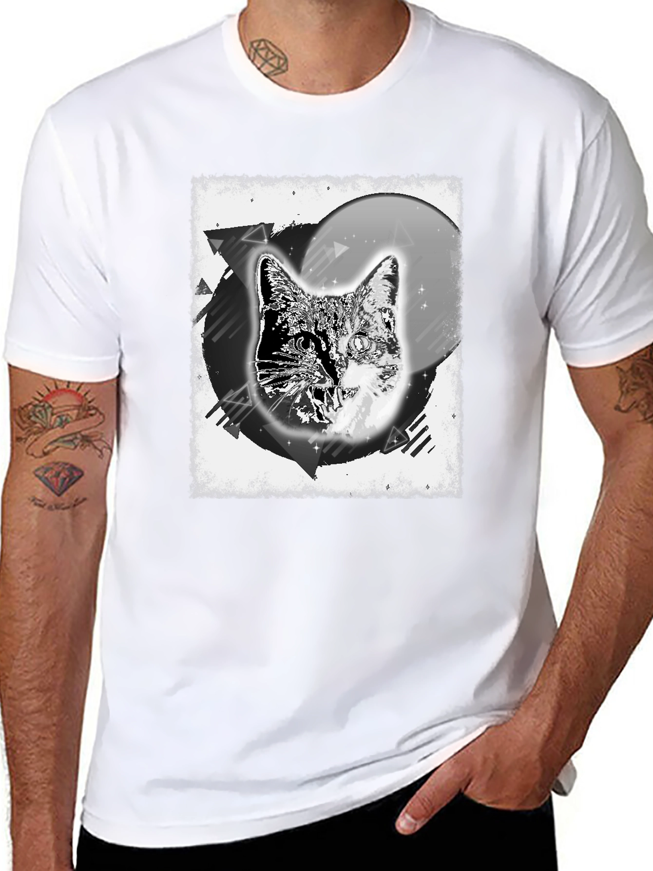 Black Cosmic Cat Graphic Tee - Black Cotton Blend view 8