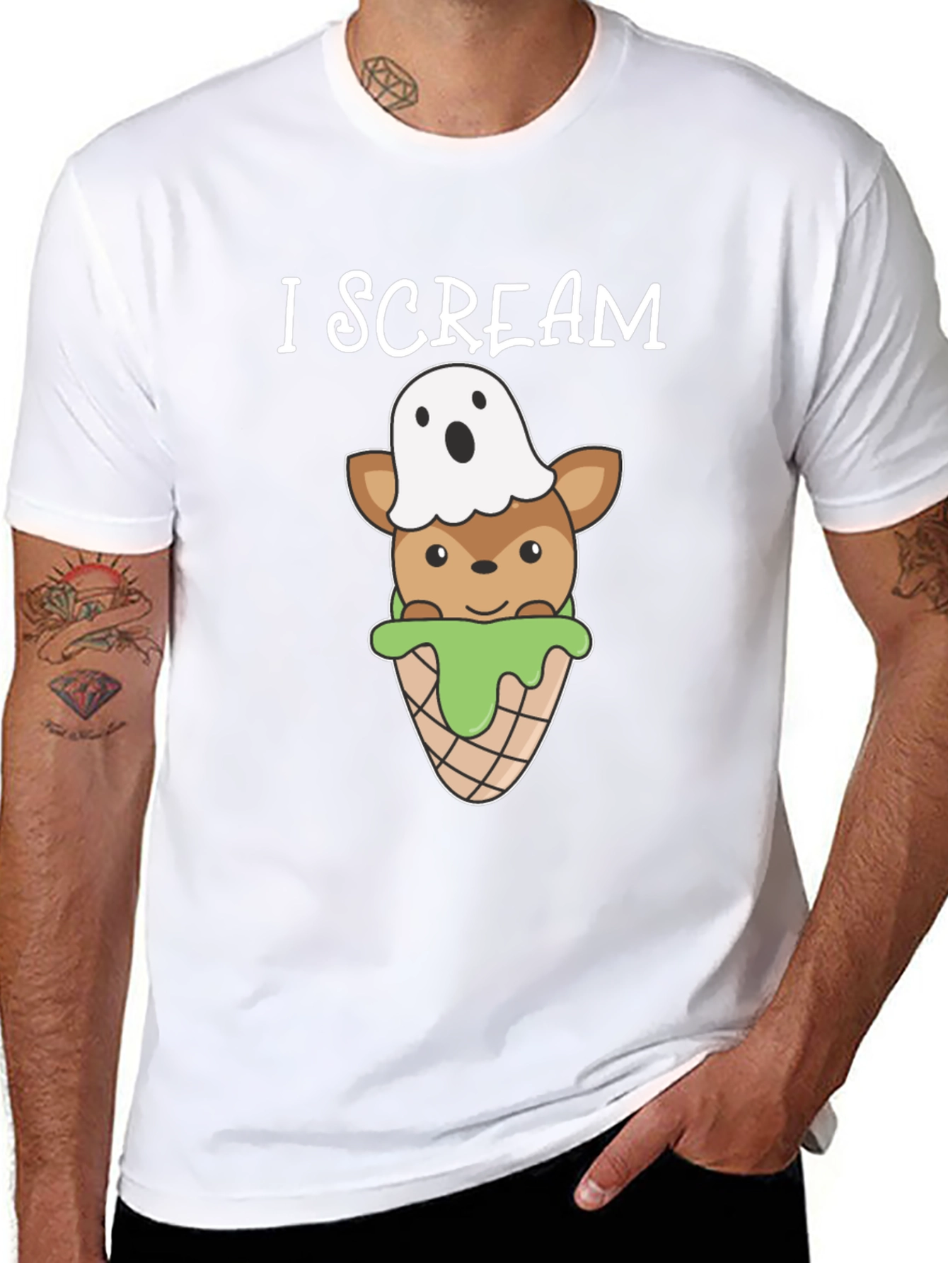 Black I Scream Deer Ghost Graphic T-Shirt view 8