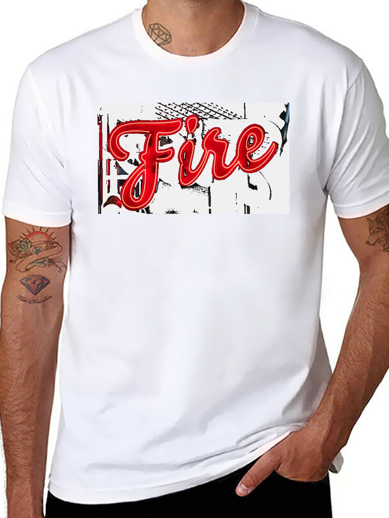 Black "Fire" Graphic Print Black T-Shirt view 8