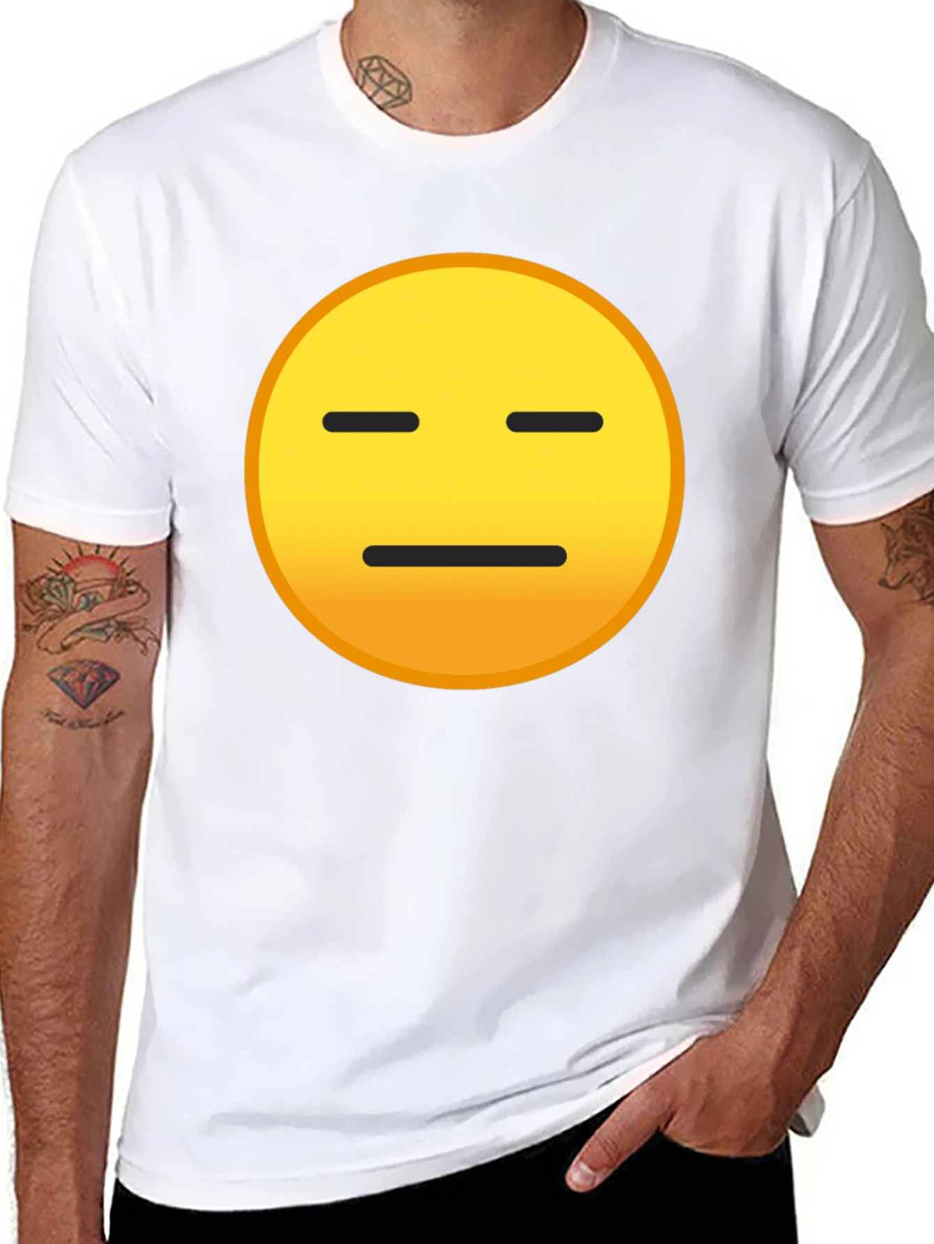 Black Expressionless Emoji Graphic Tee - Black Cotton Blend view 8