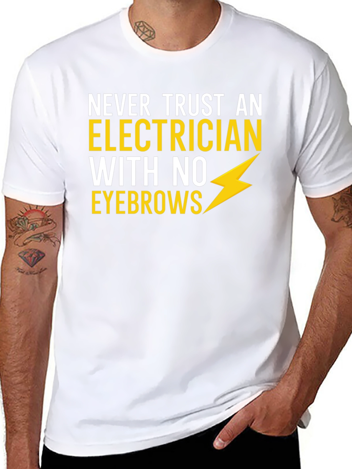 Black Electrician Humor T-Shirt - No Eyebrows! view 8