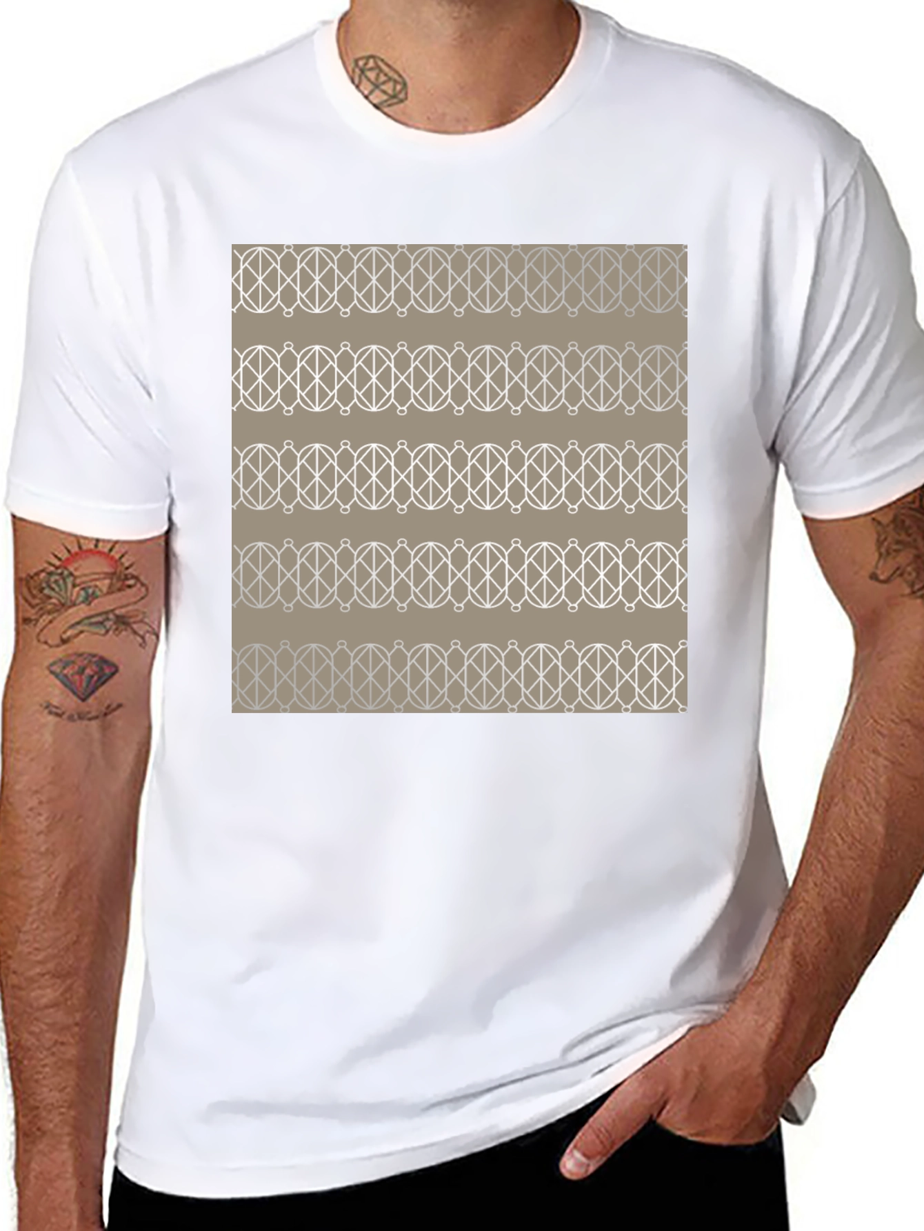 Black Geometric Pattern Graphic Tee - Stylish Men's Black T-Shirt view 8