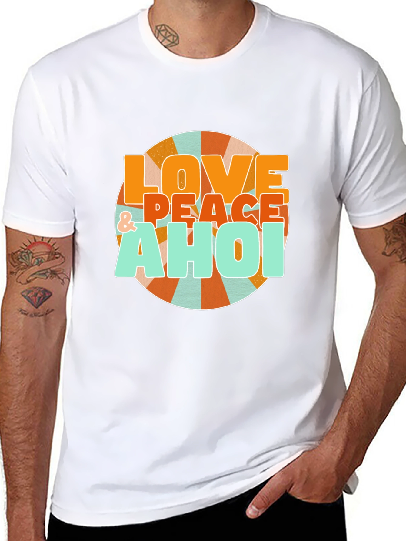 Black Retro Love & Peace Ahoi Graphic T-Shirt view 8
