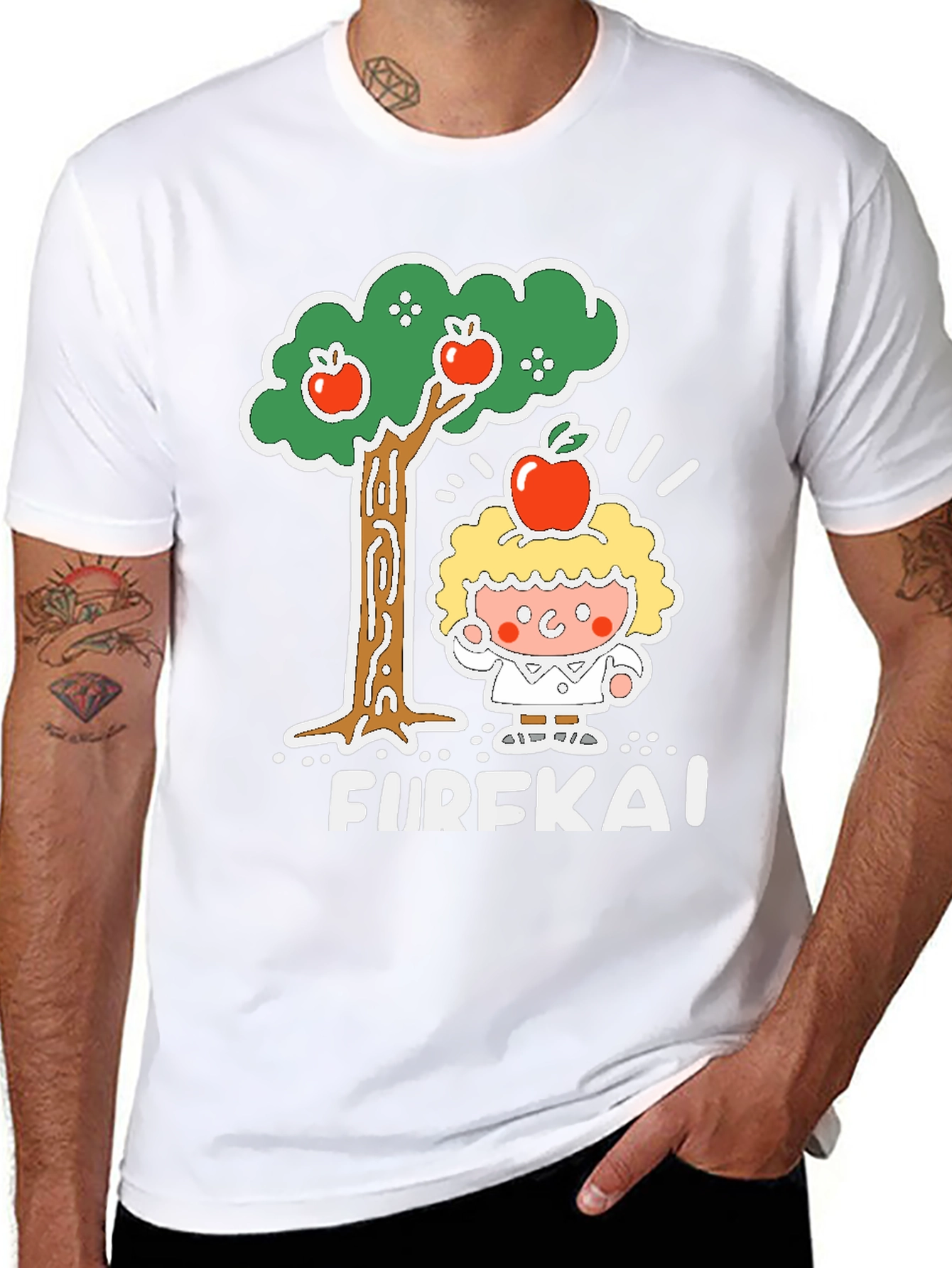 Black Eureka Apple Cartoon Graphic Black T-Shirt view 8