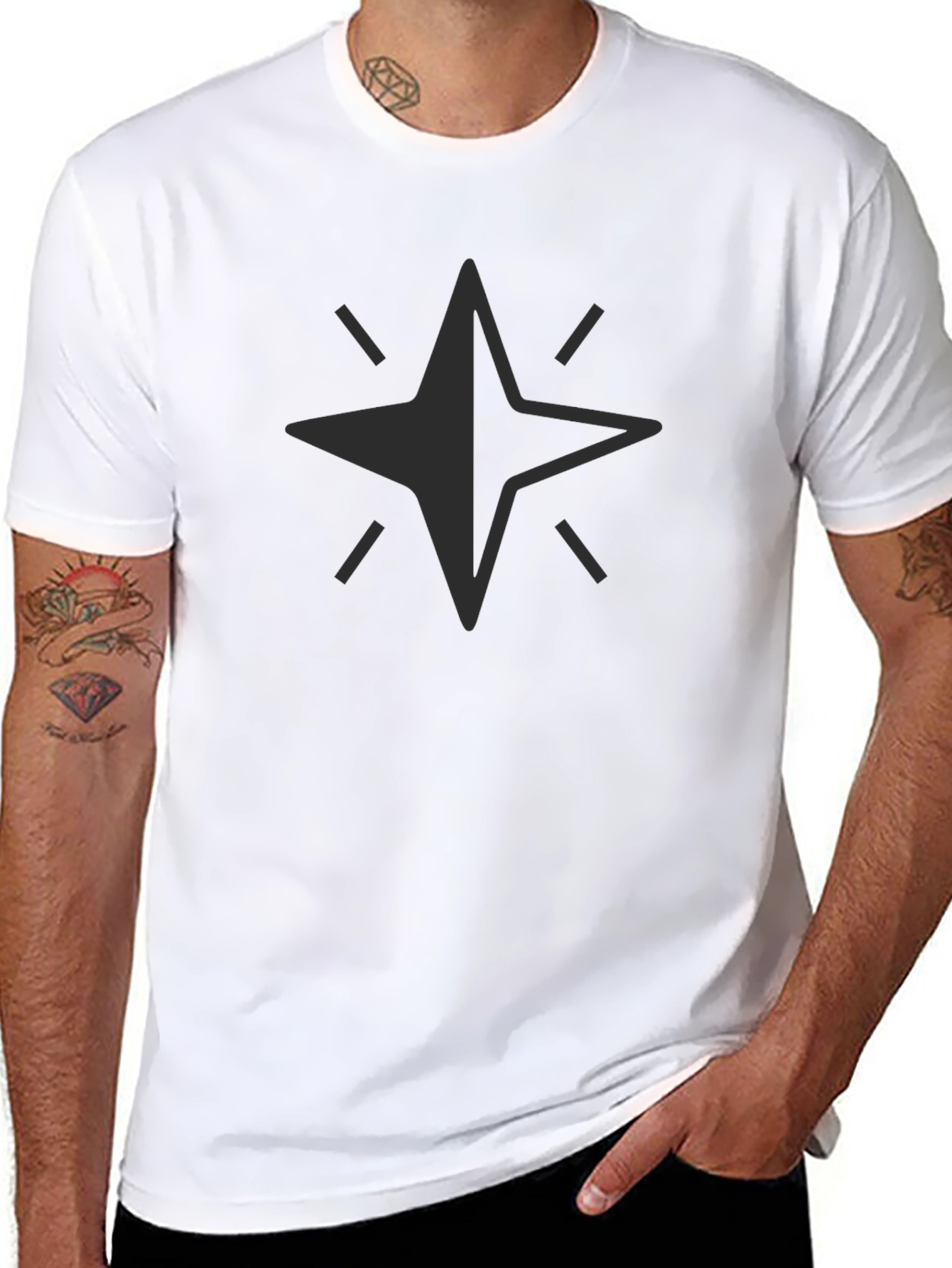 Black Men's Black T-Shirt with Star Graphic view 8