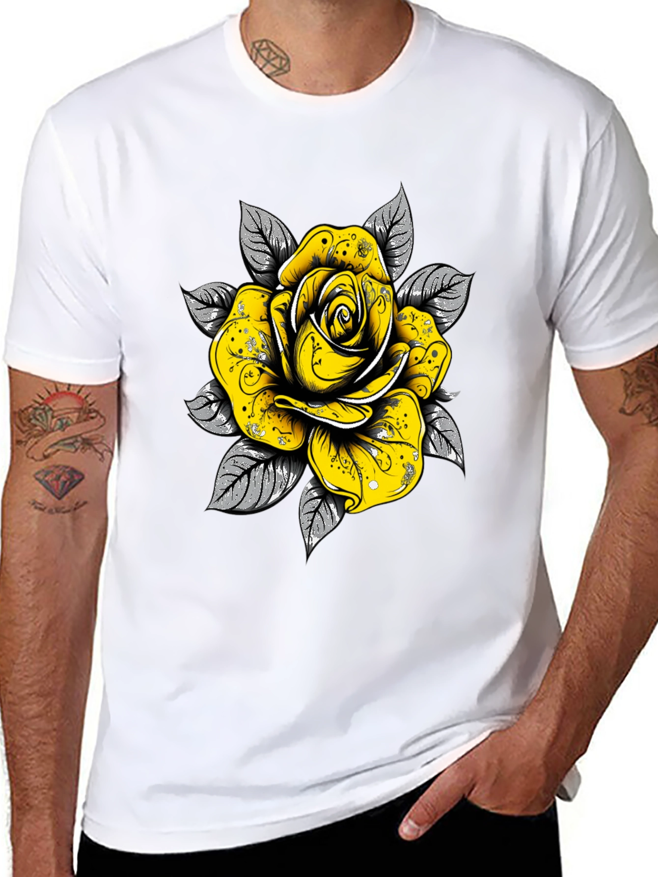 Black Rose Graphic Tee - Sleek Black Cotton T-Shirt view 8